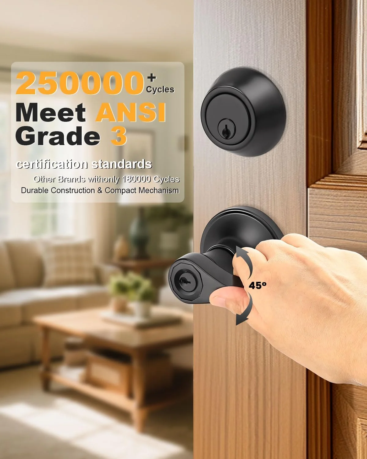 دستگیره درب مشکی Gobrico با قفل برای درب ورودی بیرونی، دستگیره جهانی، اهرم های موجی و قفل سیلندر تکی مشکی مات GB12061-101BK-Combo-1Pack دستگیره درب مشکی Gobrico با قفل برای درب ورودی بیرونی، دستگیره جهانی، اهرم های موجی و قفل سیلندر تکی مشکی مات GB12061-101BK-Combo-1Pack