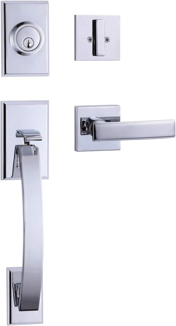 دستگیره درب ورودی سنگین TOGU HS27D با دستگیره اهرمی، قفل درب ورودی محکم برای درب های بیرونی منزل، نصب آسان، کروم براق TG-HS-L-27D-CP us-1