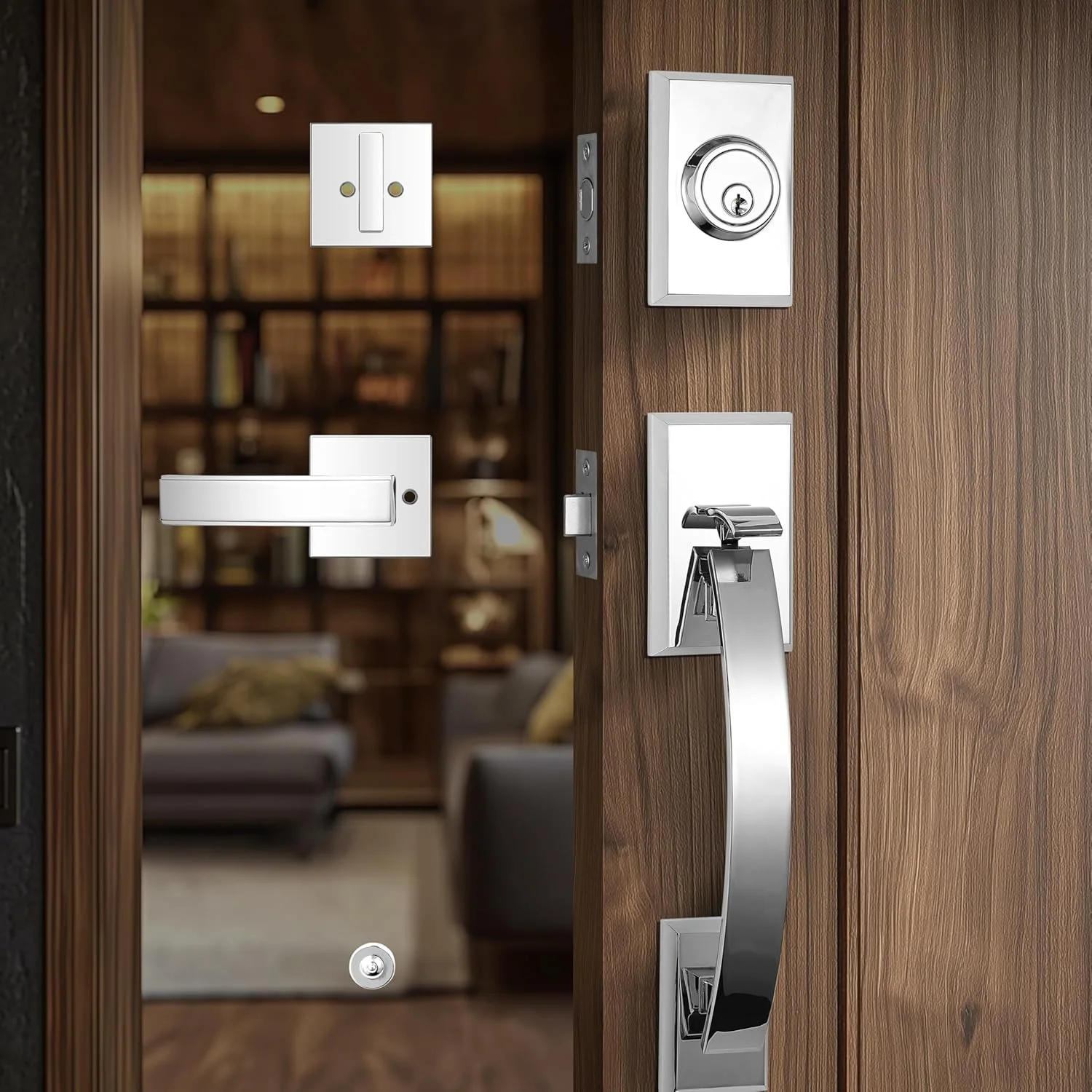 دستگیره درب ورودی سنگین TOGU HS27D با دستگیره اهرمی، قفل درب ورودی محکم برای درب های بیرونی منزل، نصب آسان، کروم براق TG-HS-L-27D-CP us-1 دستگیره درب ورودی سنگین TOGU HS27D با دستگیره اهرمی، قفل درب ورودی محکم برای درب های بیرونی منزل، نصب آسان، کروم براق TG-HS-L-27D-CP us-1