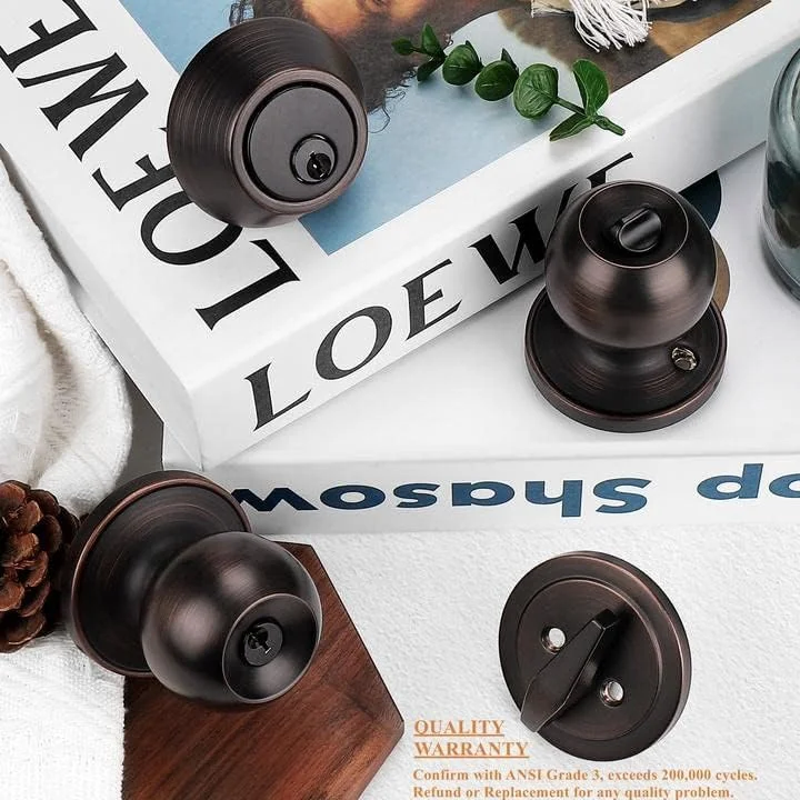 دستگیره درب برنزی روغنی پروبریكو با قفل سیلندر تکی، بسته ترکیبی دستگیره های همسان، قفل برای درب ورودی و دروازه بیرونی، مجموعه 4 عددی دستگیره درب برنزی روغنی پروبریكو با قفل سیلندر تکی، بسته ترکیبی دستگیره های همسان، قفل برای درب ورودی و دروازه بیرونی، مجموعه 4 عددی