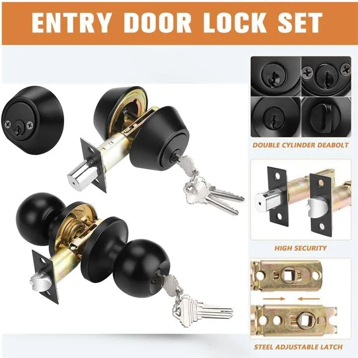 دستگیره دو سیلندر مشکی مات Probrico، بسته ترکیبی دستگیره های ورودی یکسان با قفل های زبانه دار، سخت افزار بیرونی برای درب ورودی، بسته 2 عددی دستگیره دو سیلندر مشکی مات Probrico، بسته ترکیبی دستگیره های ورودی یکسان با قفل های زبانه دار، سخت افزار بیرونی برای درب ورودی، بسته 2 عددی