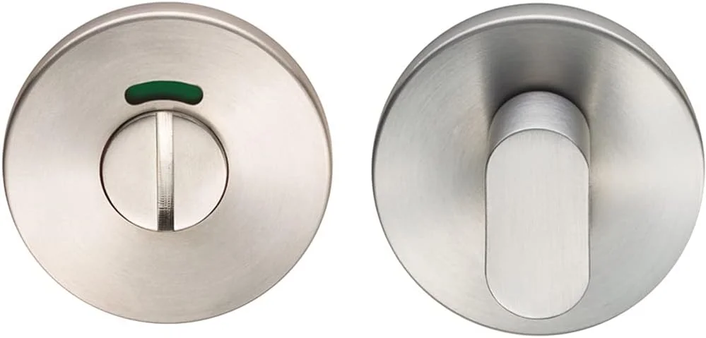 قفل چرخشی باریک درب حمام و دستگیره رهاسازی - به همراه نشانگر - استیل ساتن | دستگیره قفل چرخشی و رهاسازی - رز بدون پیچ - برای استفاده با دستگیره اهرمی روی درب