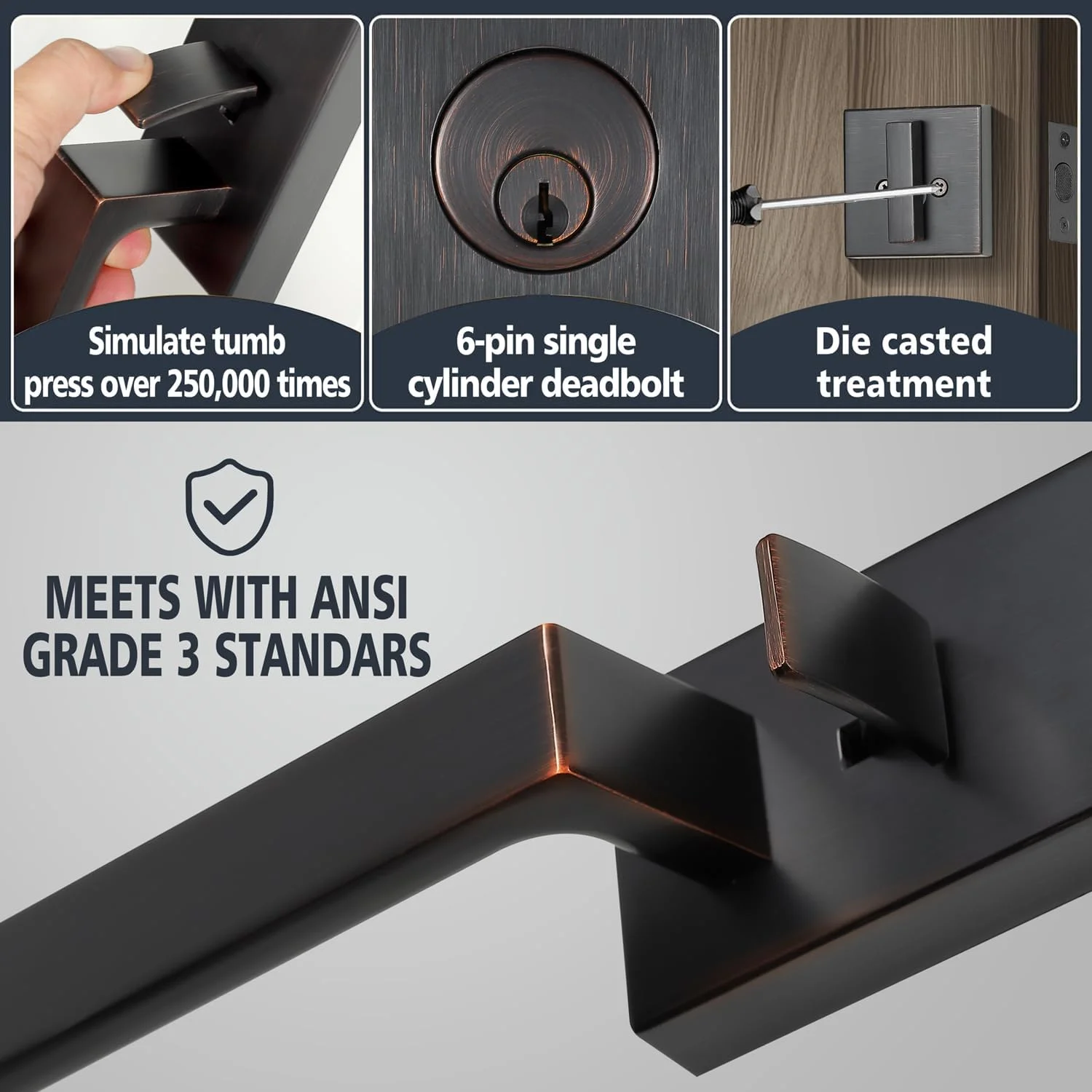 دستگیره درب ورودی سنگین TOGU HS14D با دستگیره اهرمی طرح موجی، قفل اهرمی درب ورودی جامد برای درب های بیرونی منزل، نصب آسان، نیکل ساتن دستگیره درب ورودی سنگین TOGU HS14D با دستگیره اهرمی طرح موجی، قفل اهرمی درب ورودی جامد برای درب های بیرونی منزل، نصب آسان، نیکل ساتن