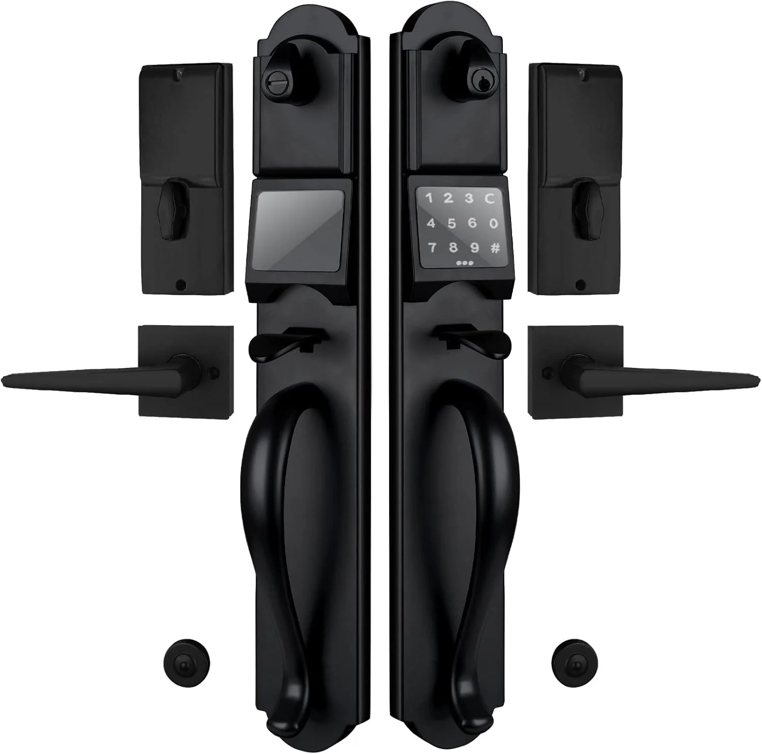 قفل درب بدون کلید، قفل درب ددبولت لمسی الکترونیکی با دستگیره دوتایی درب، ست قفل درب بیرونی سنگین و غیرفعال، مناسب برای درب های چپ و راست، X-2018DB-E-SET