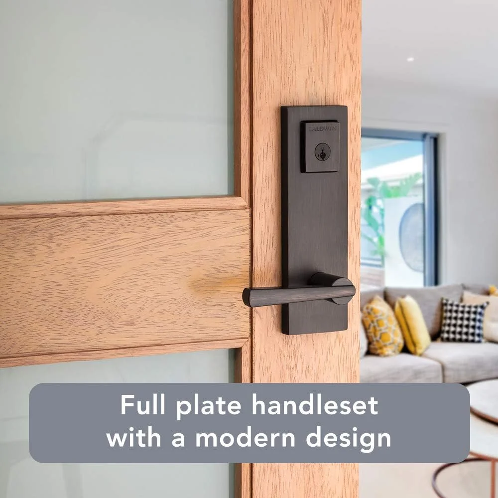 دستگیره ورودی تک سیلندر Kwikset 91830-002 Spyglass با امنیت SmartKey، سری Prestige با دستگیره مدرن و باریک و اهرم مربعی، سپر کامل، رنگ برنز ونیزی دستگیره ورودی تک سیلندر Kwikset 91830-002 Spyglass با امنیت SmartKey، سری Prestige با دستگیره مدرن و باریک و اهرم مربعی، سپر کامل، رنگ برنز ونیزی