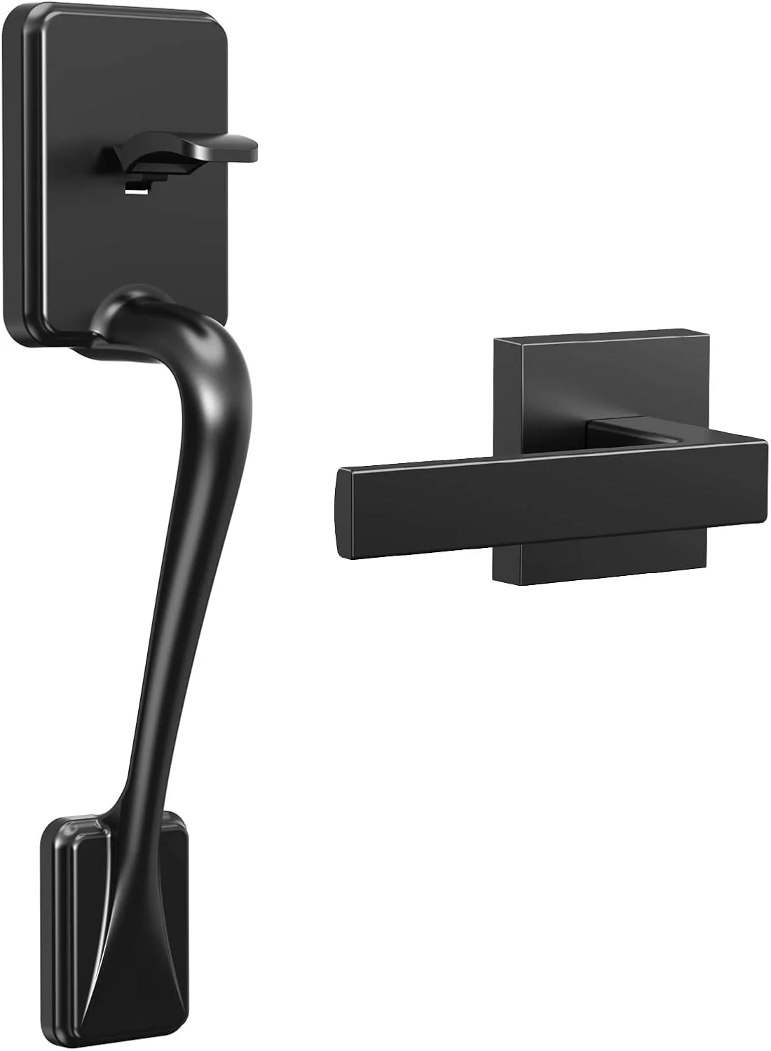 دستگیره درب ورودی هورنبیل به همراه اهرم درب برای درب های راست و چپ، دستگیره درب تک سیلندر به همراه اهرم (مشکی مات)