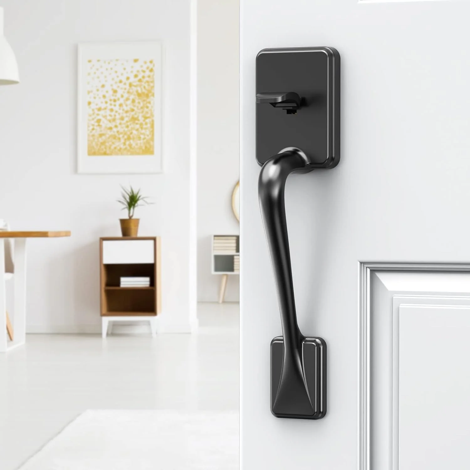 دستگیره درب ورودی هورنبیل به همراه اهرم درب برای درب های راست و چپ، دستگیره درب تک سیلندر به همراه اهرم (مشکی مات) دستگیره درب ورودی هورنبیل به همراه اهرم درب برای درب های راست و چپ، دستگیره درب تک سیلندر به همراه اهرم (مشکی مات)