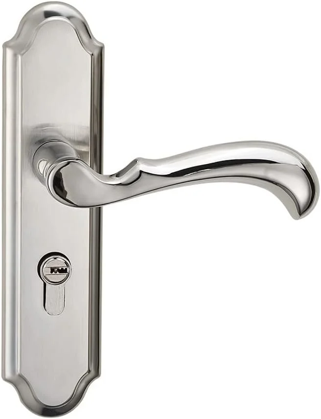 ست دستگیره و قفل درب با کلید، دستگیره اهرمی استیل ضد زنگ بی صدا برای اتاق خواب و آشپزخانه (رنگ: A)