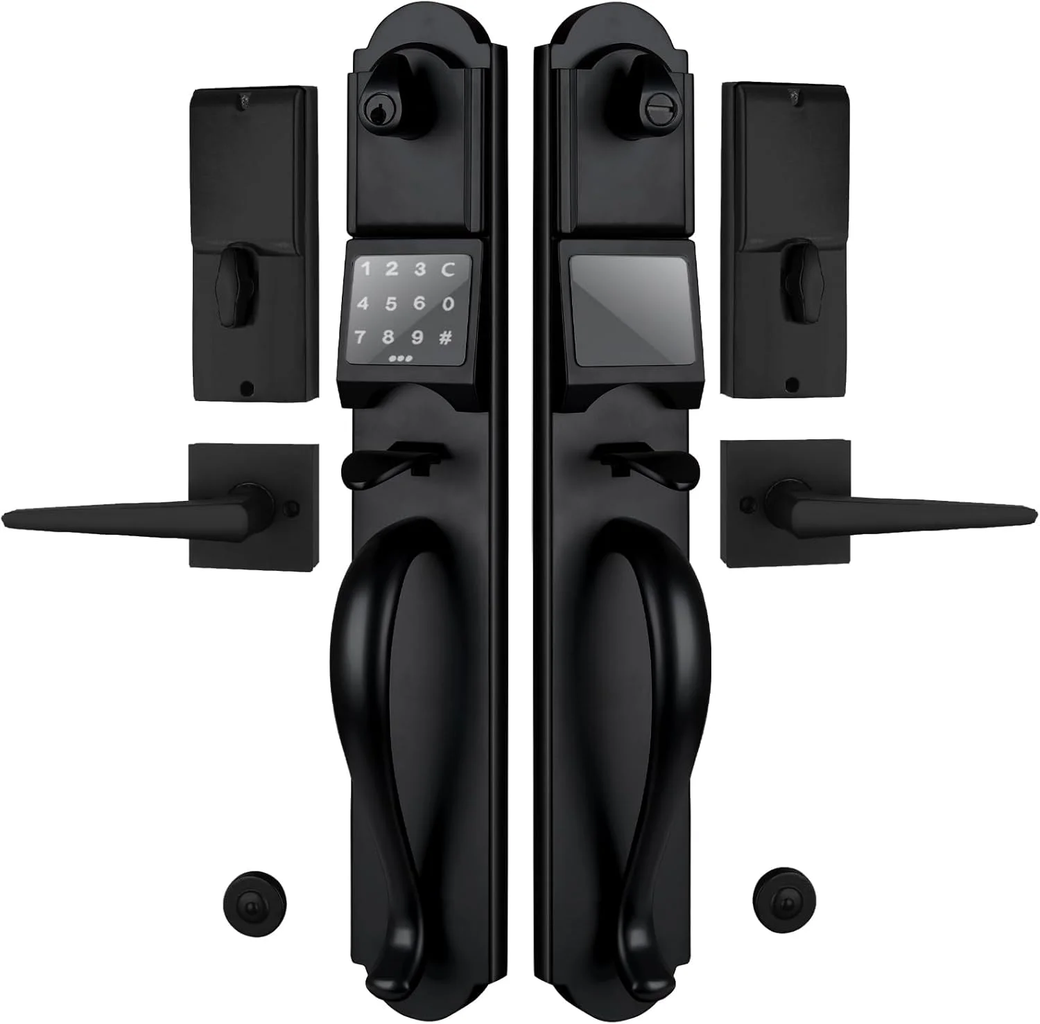 ست قفل درب ورودی بدون کلید، دستگیره دو درب هوشمند سنگین با صفحه کلید لمسی، ست قفل درب بیرونی الکترونیکی و تزئینی، دست چپ، طول 44.5 سانتی متر