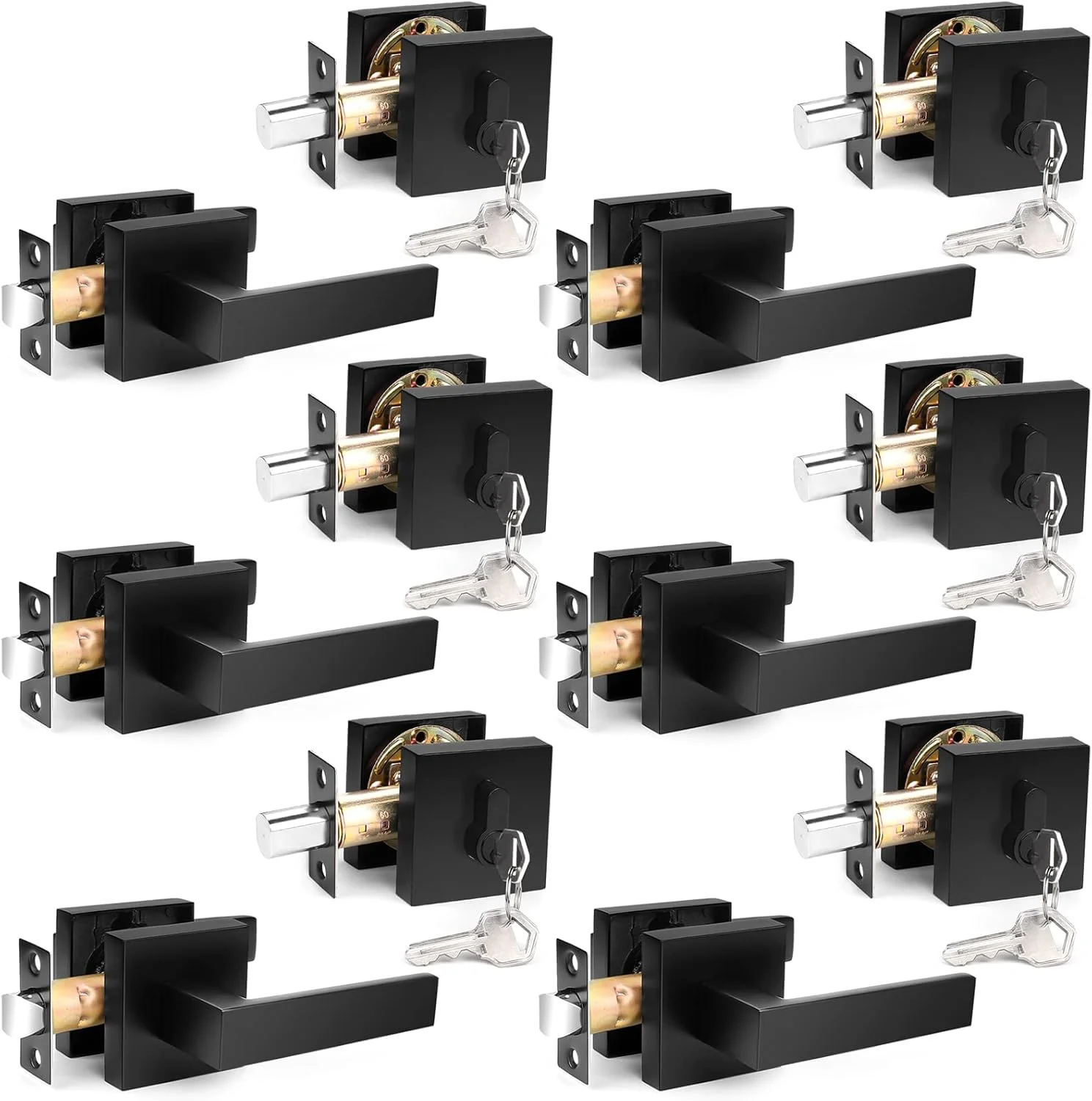 دستگیره اهرمی درب راهرو مشکی مات پروبریكو به همراه قفل سیلندر تکی، ست دستگیره قفل مربعی مدرن، دستگیره درب بیرونی و ست قفل، دستگیره اهرمی درب بیرونی 6 عددی