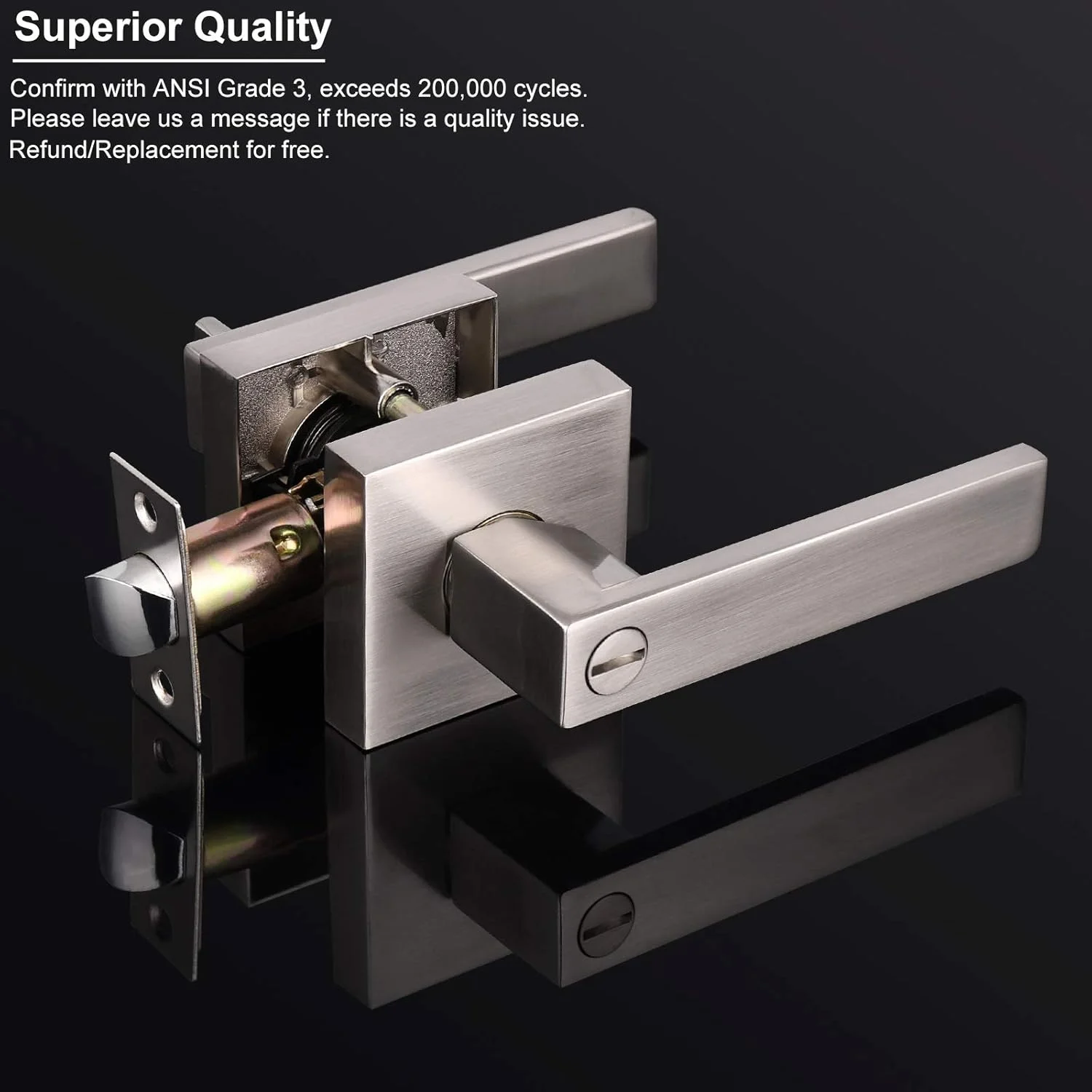 دستگیره اهرمی قفلدار مربعی شکل مناسب اتاق خواب و سرویس بهداشتی، رنگ نیکل ساتن، قفل داخلی با دکمه چرخشی - بسته 5 عددی دستگیره اهرمی قفلدار مربعی شکل مناسب اتاق خواب و سرویس بهداشتی، رنگ نیکل ساتن، قفل داخلی با دکمه چرخشی - بسته 5 عددی