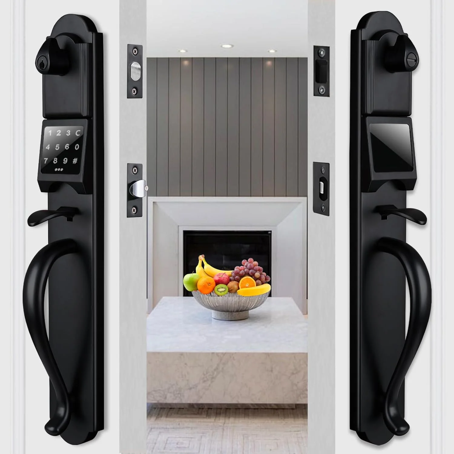 ست قفل درب ورودی بدون کلید، دستگیره دو درب هوشمند سنگین با صفحه کلید لمسی، ست قفل درب بیرونی الکترونیکی و تزئینی، دست چپ، طول 44.5 سانتی متر ست قفل درب ورودی بدون کلید، دستگیره دو درب هوشمند سنگین با صفحه کلید لمسی، ست قفل درب بیرونی الکترونیکی و تزئینی، دست چپ، طول 44.5 سانتی متر