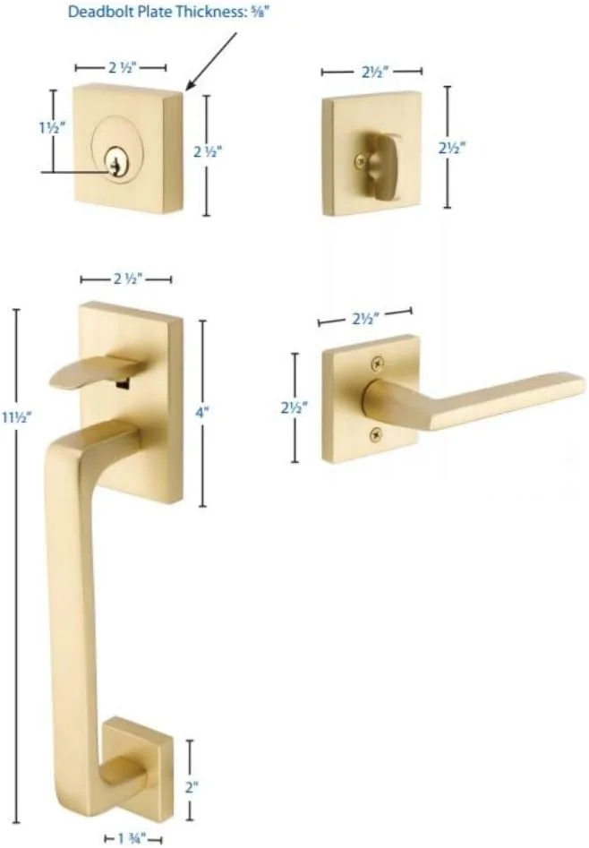دستگیره مدرن درب تک سیلندر Emtek 4820 Baden با دستگیره اهرمی Helios، روکش برنجی ساتن، دست چپ دستگیره مدرن درب تک سیلندر Emtek 4820 Baden با دستگیره اهرمی Helios، روکش برنجی ساتن، دست چپ