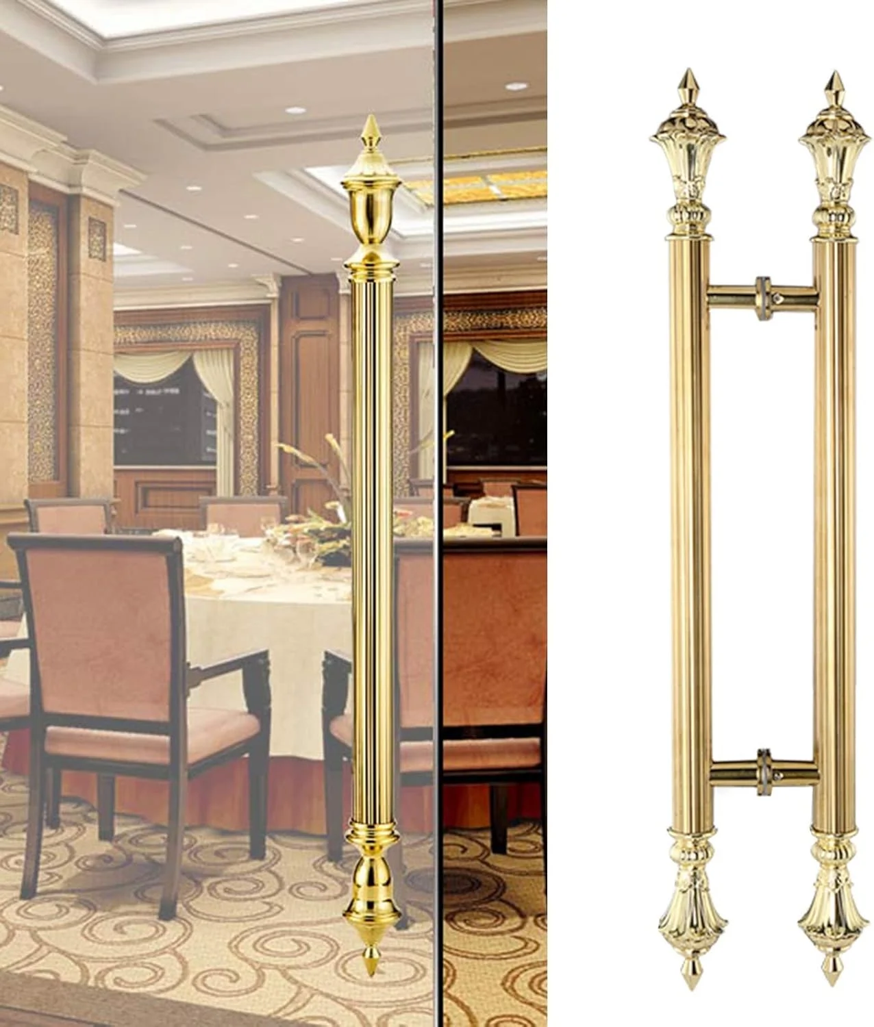 دستگیره مدرن فشاری کششی، دستگیره درب دوتایی برای درب های فرانسوی بیرونی، دستگیره درب شیشه ای عتیقه برای حمام/فروشگاه/دفتر کار خانگی، دستگیره سخت افزاری درب کشویی، طلایی - 60 سانتی متر / 23.6 اینچ