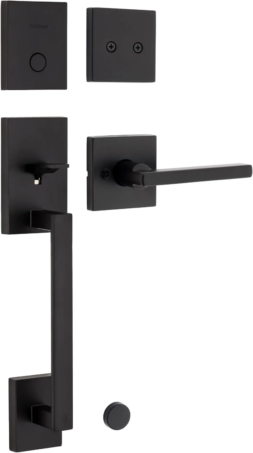 دستگیره در ورودی غیرفعال Kwikset San Clemente، دستگیره دکوری بیرونی با اهرم برگشت پذیر داخلی، مشکی مات با محافظت Microban