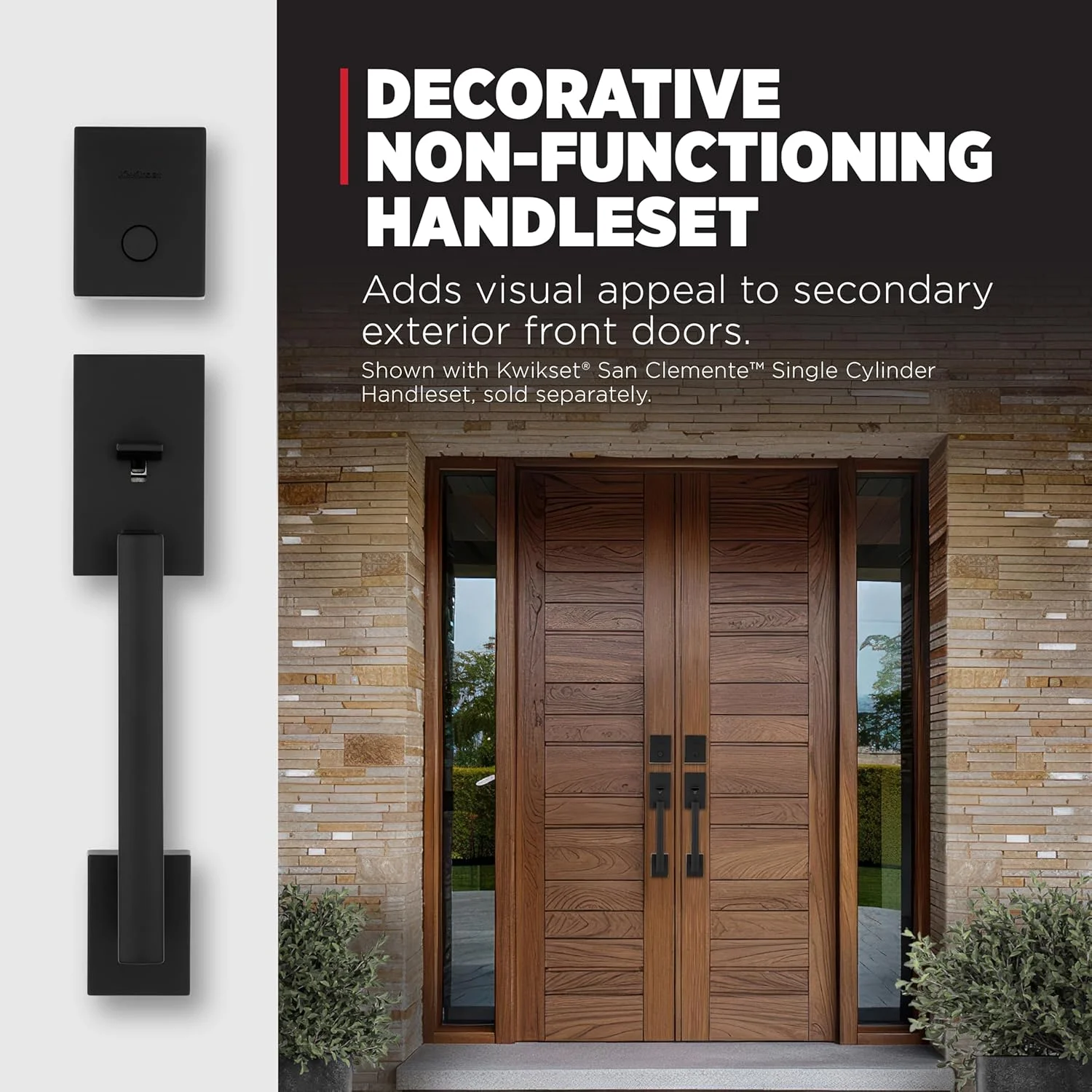 دستگیره در ورودی غیرفعال Kwikset San Clemente، دستگیره دکوری بیرونی با اهرم برگشت پذیر داخلی، مشکی مات با محافظت Microban دستگیره در ورودی غیرفعال Kwikset San Clemente، دستگیره دکوری بیرونی با اهرم برگشت پذیر داخلی، مشکی مات با محافظت Microban