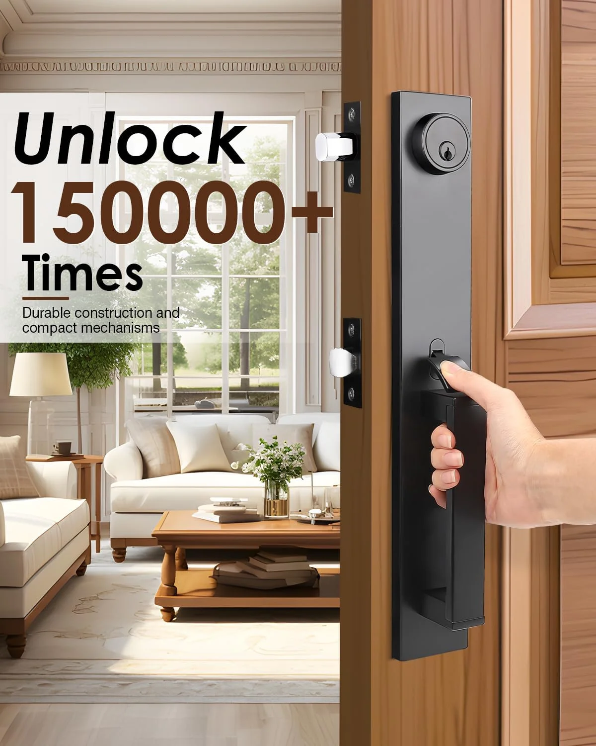 ست دستگیره درب ورودی Tinewa، دستگیره بیرونی تک سیلندر با اهرم و قفل، قفل درب ورودی مدرن مشکی مات سنگین با کلید، برگشت پذیر برای درب های راست و چپ ست دستگیره درب ورودی Tinewa، دستگیره بیرونی تک سیلندر با اهرم و قفل، قفل درب ورودی مدرن مشکی مات سنگین با کلید، برگشت پذیر برای درب های راست و چپ