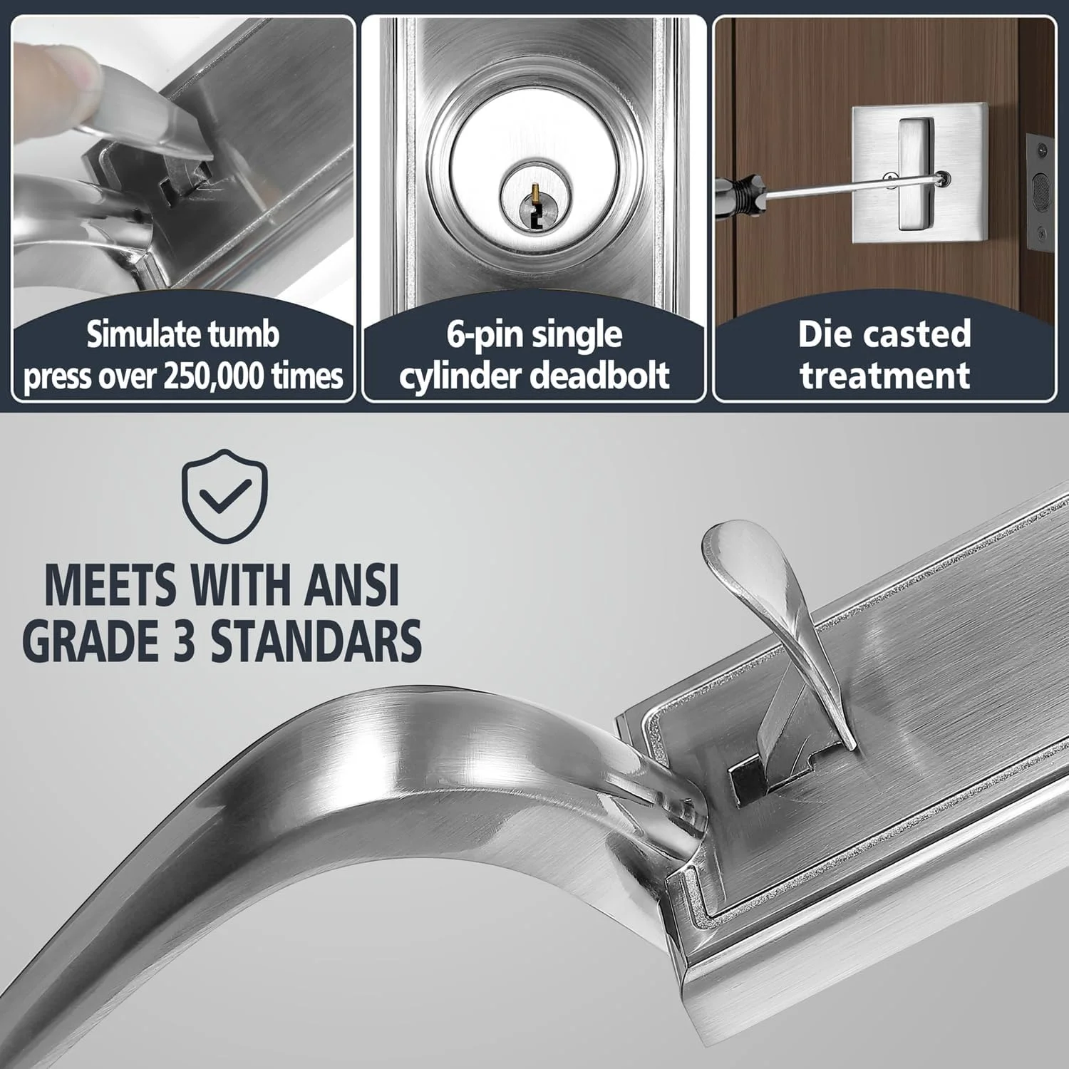 دستگیره درب ورودی TOGU با قفل زبانه دار تک سیلندر نیکل ساتن، قفل درب ورودی مدرن برای درب های بیرونی خانه دستگیره درب ورودی TOGU با قفل زبانه دار تک سیلندر نیکل ساتن، قفل درب ورودی مدرن برای درب های بیرونی خانه