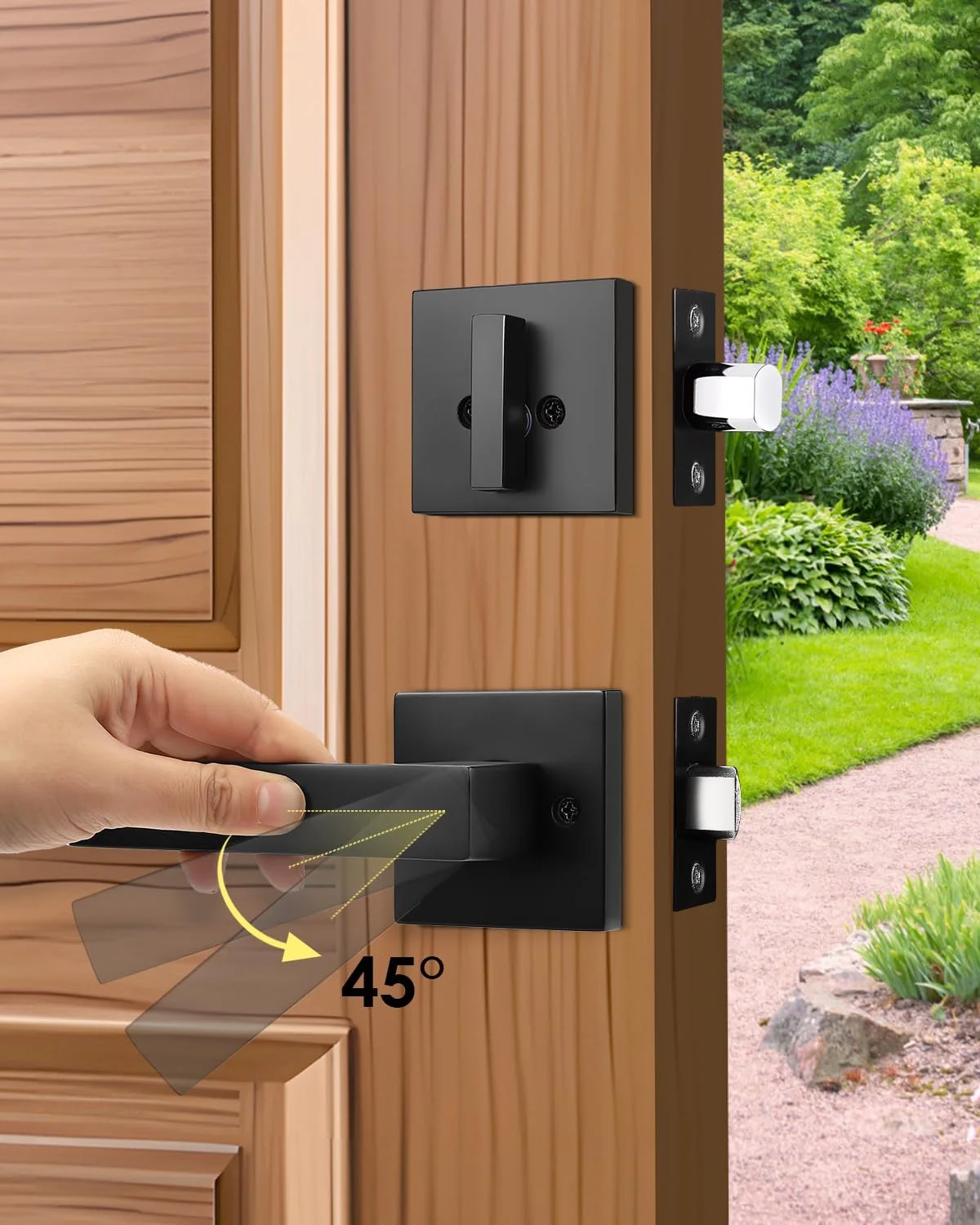 ست دستگیره درب ورودی Tinewa، دستگیره بیرونی تک سیلندر با اهرم و قفل، قفل درب ورودی مدرن مشکی مات سنگین با کلید، برگشت پذیر برای درب های راست و چپ ست دستگیره درب ورودی Tinewa، دستگیره بیرونی تک سیلندر با اهرم و قفل، قفل درب ورودی مدرن مشکی مات سنگین با کلید، برگشت پذیر برای درب های راست و چپ