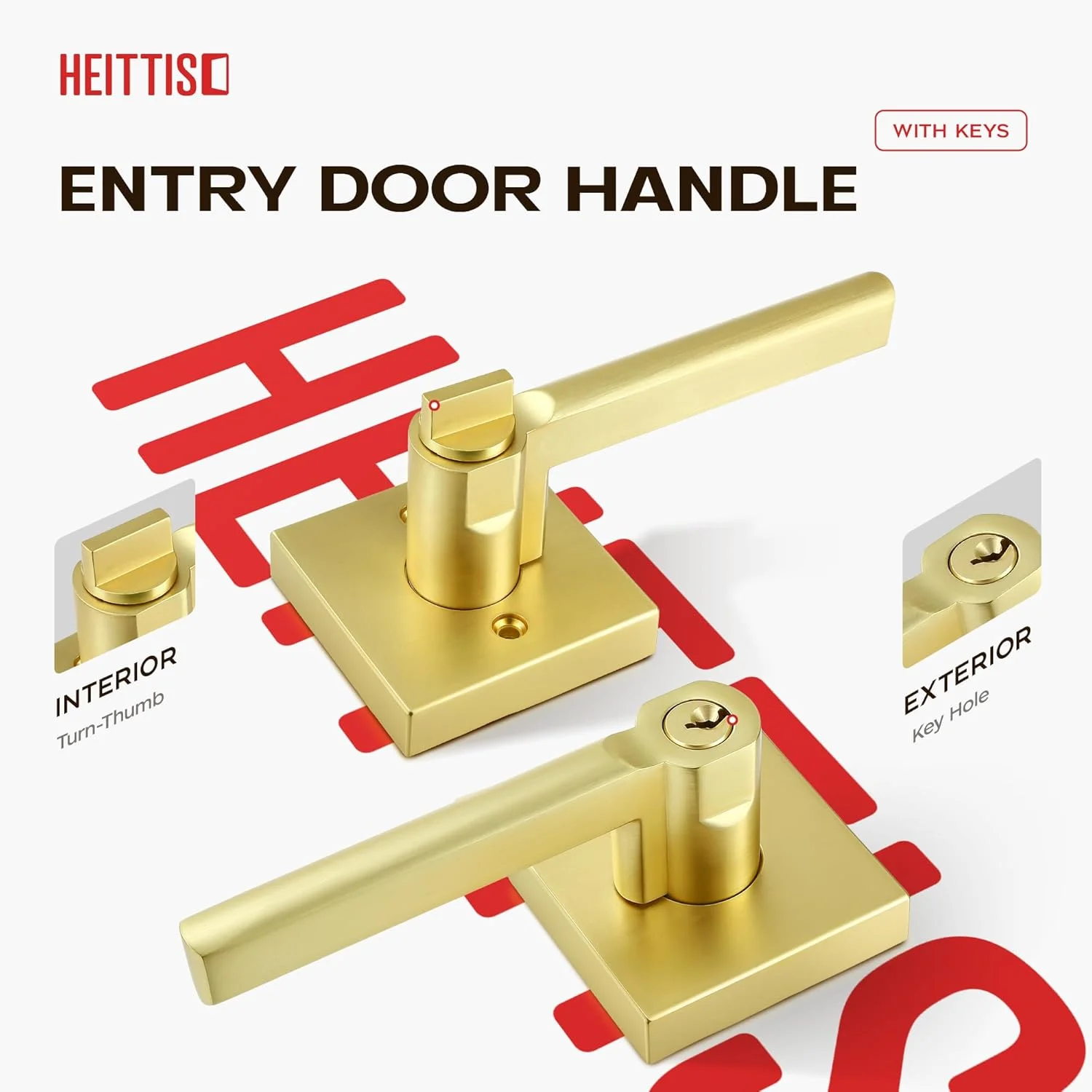 دستگیره درب ورودی کامل و سنگین Heittis (همسان)، دستگیره طلایی درب با کلید، مناسب برای درب های چپ و راست، روکش برنجی ساتن، بسته 3 عددی دستگیره درب ورودی کامل و سنگین Heittis (همسان)، دستگیره طلایی درب با کلید، مناسب برای درب های چپ و راست، روکش برنجی ساتن، بسته 3 عددی