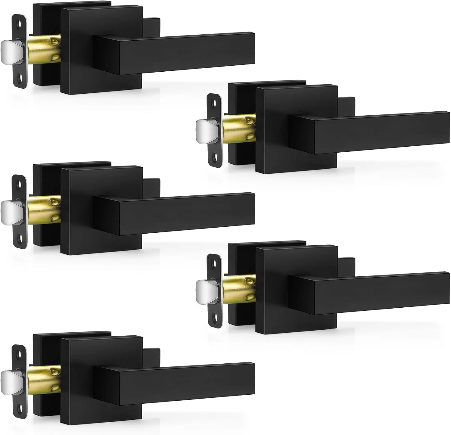 دستگیره درب مشکی مات Plustool بسته 5 عددی، اهرم درب راهرو و کمد، دستگیره های داخلی درب سنگین مربع بدون قفل (900 گرم)، قابل استفاده برای درب های چپ و راست