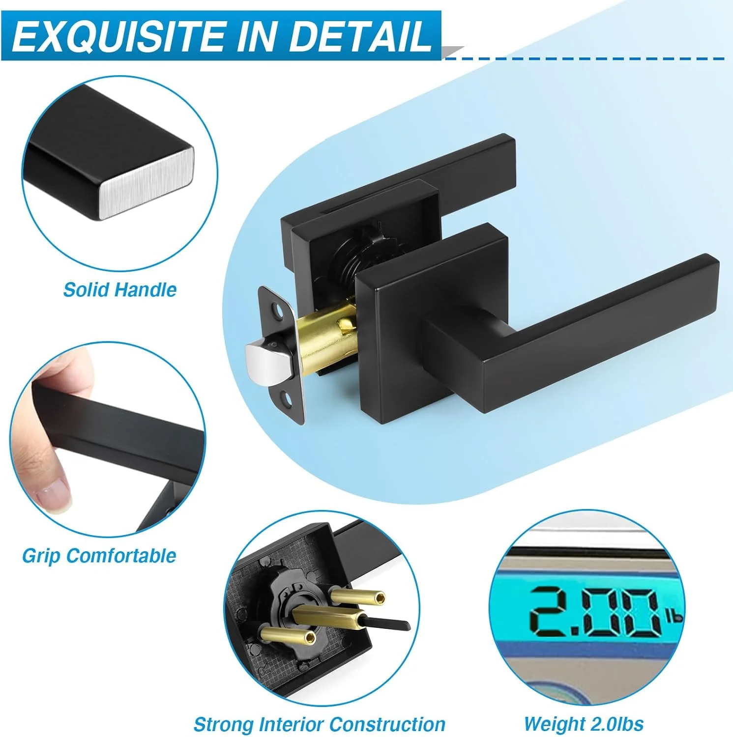 دستگیره درب مشکی مات Plustool بسته 5 عددی، اهرم درب راهرو و کمد، دستگیره های داخلی درب سنگین مربع بدون قفل (900 گرم)، قابل استفاده برای درب های چپ و راست دستگیره درب مشکی مات Plustool بسته 5 عددی، اهرم درب راهرو و کمد، دستگیره های داخلی درب سنگین مربع بدون قفل (900 گرم)، قابل استفاده برای درب های چپ و راست