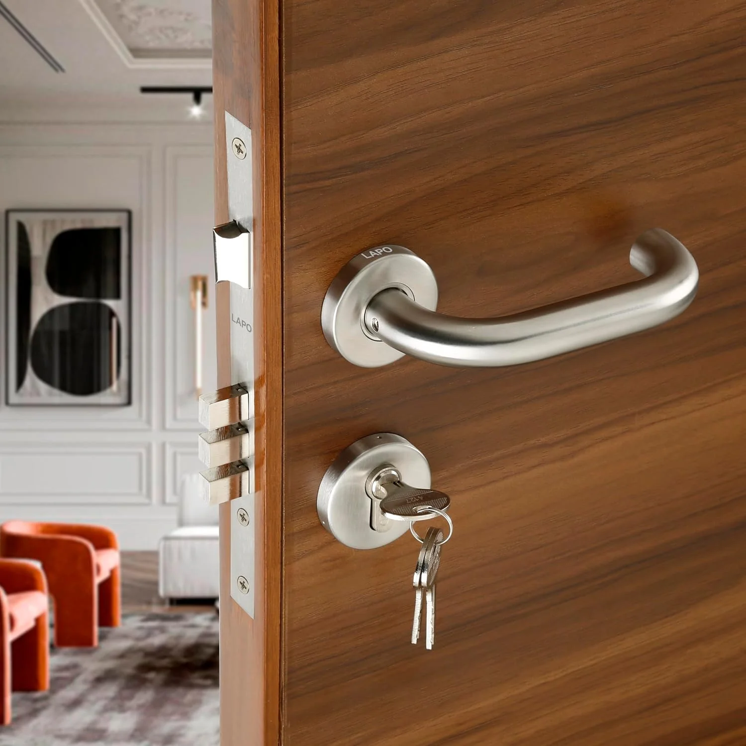قفل های درب سنگین LAPO برای درب اصلی، قفل زبانه دار برای درب، دستگیره قفل درب استوانه ای، قفل درب برای اتاق خواب، قفل درب با کلید برای خانه | روکش مات | CMH-6T