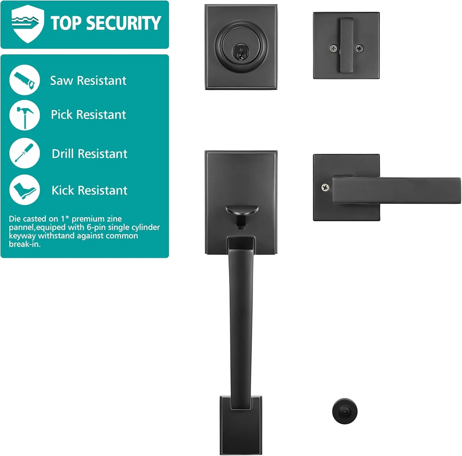 دستگیره درب ورودی سنگین TOGU HS14D-L01 با دستگیره اهرمی، قفل درب ورودی محکم با دستگیره اهرمی برای درب های بیرونی منزل، نصب آسان، روکش مشکی مات دستگیره درب ورودی سنگین TOGU HS14D-L01 با دستگیره اهرمی، قفل درب ورودی محکم با دستگیره اهرمی برای درب های بیرونی منزل، نصب آسان، روکش مشکی مات