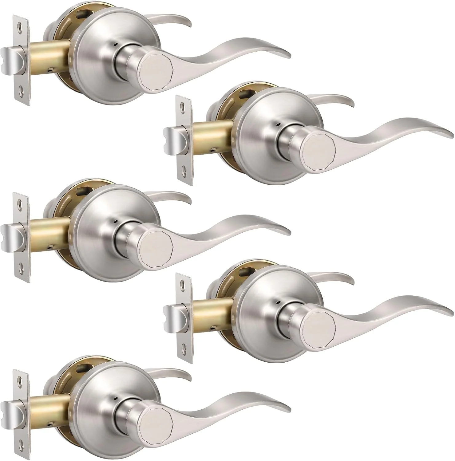 دستگیره های اهرمی مدل موجی Knobonly، مناسب برای راهرو یا کمد، روکش نیکل مات، ست دستگیره استیل ضد زنگ، بسته 5 عددی