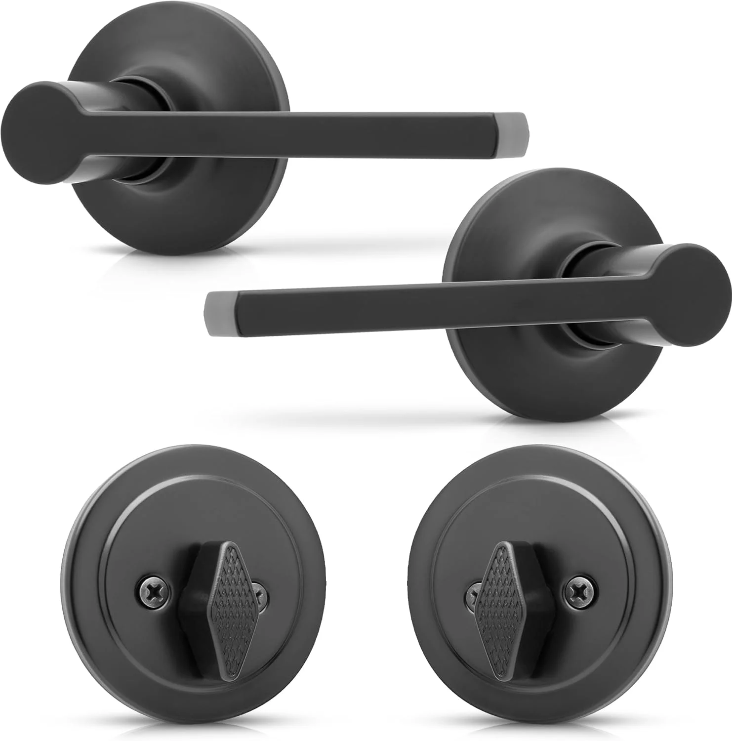 دستگیره ورودی مشکی مات Honeywell Safes & Door Locks با قفل تک سیلندر – شیک و ایمن، قفل درب با اهرم منحنی برای درب های داخلی و خارجی - 8108640