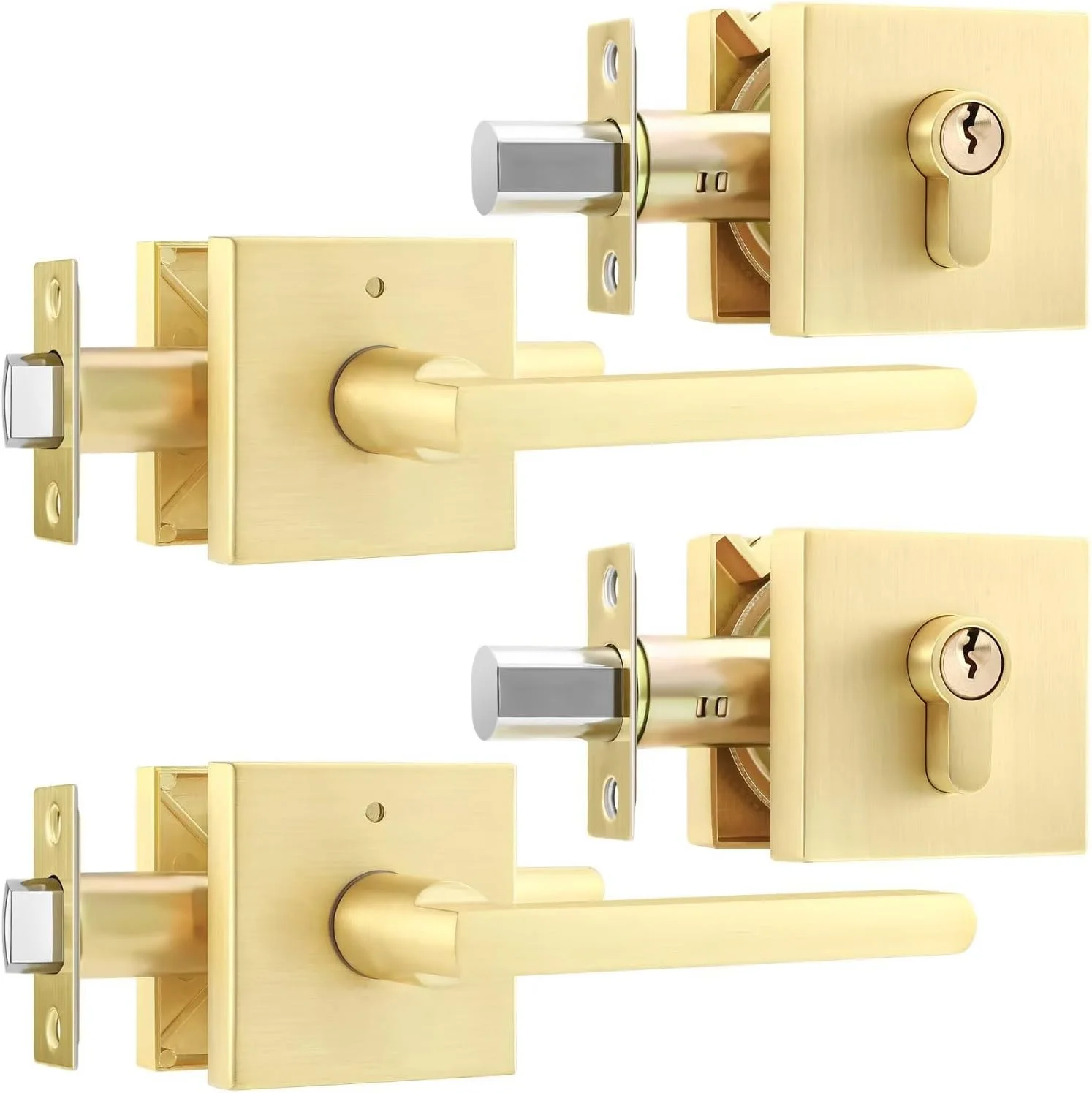 دستگیره در لی دیبونگ، بسته 2 عددی، به همراه قفل سیلندر تکی، دستگیره اهرمی ورودی سنگین، مجموعه دستگیره قفل شونده مربعی برای درهای چپ یا راست بازشو