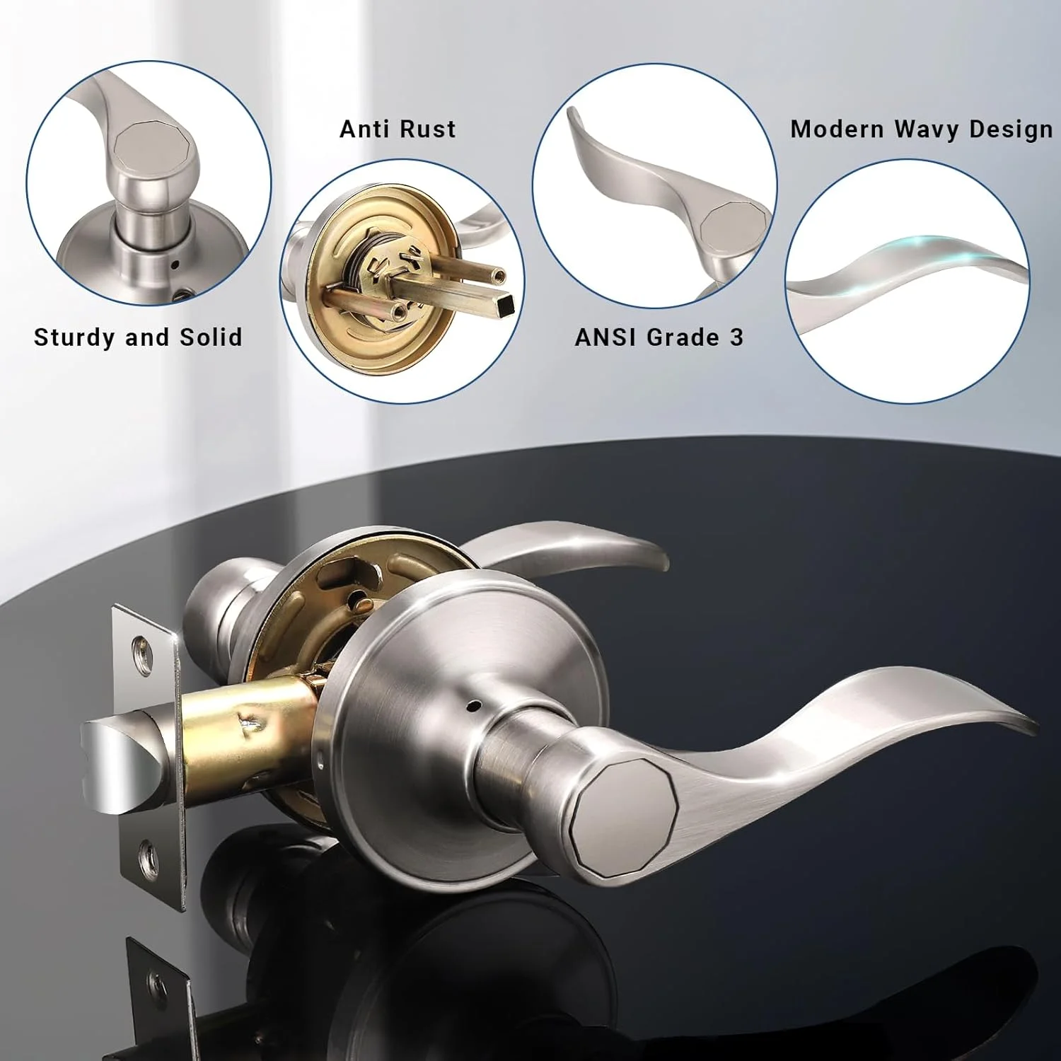 دستگیره های اهرمی مدل موجی Knobonly، مناسب برای راهرو یا کمد، روکش نیکل مات، ست دستگیره استیل ضد زنگ، بسته 5 عددی دستگیره های اهرمی مدل موجی Knobonly، مناسب برای راهرو یا کمد، روکش نیکل مات، ست دستگیره استیل ضد زنگ، بسته 5 عددی