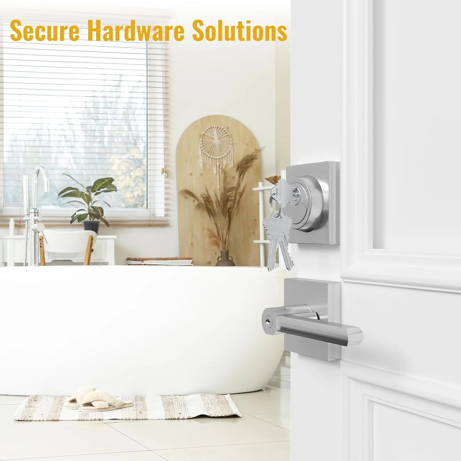 ست قفل درب ورودی HOSOM با قفل های زبانه دار تک سیلندر، اهرم درب مربعی مدرن و شیک سنگین با قفل و کلید برای درب های بیرونی و داخلی، نیکل ساتن، دسته درب ترکیبی ست قفل درب ورودی HOSOM با قفل های زبانه دار تک سیلندر، اهرم درب مربعی مدرن و شیک سنگین با قفل و کلید برای درب های بیرونی و داخلی، نیکل ساتن، دسته درب ترکیبی