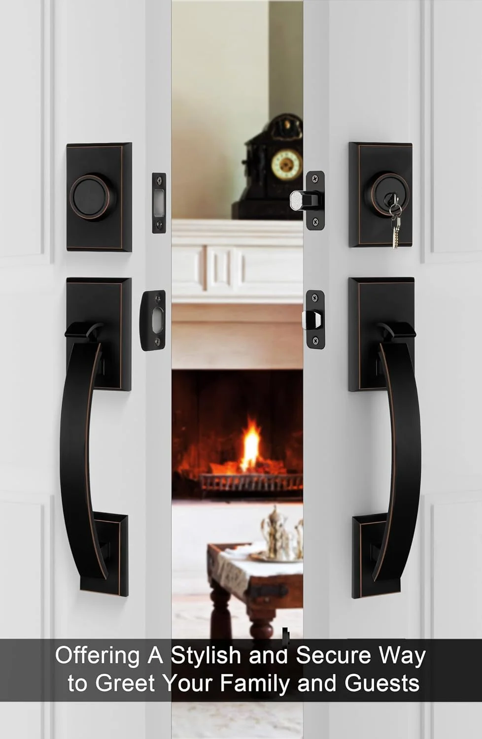 ست قفل درب ورودی دوتایی goldenwarm، دستگیره درب دوتایی برنزی روغنی با دستگیره ثابت، ست سخت افزار درب ورودی دوتایی با اهرم دستگیره برگشت پذیر ست قفل درب ورودی دوتایی goldenwarm، دستگیره درب دوتایی برنزی روغنی با دستگیره ثابت، ست سخت افزار درب ورودی دوتایی با اهرم دستگیره برگشت پذیر