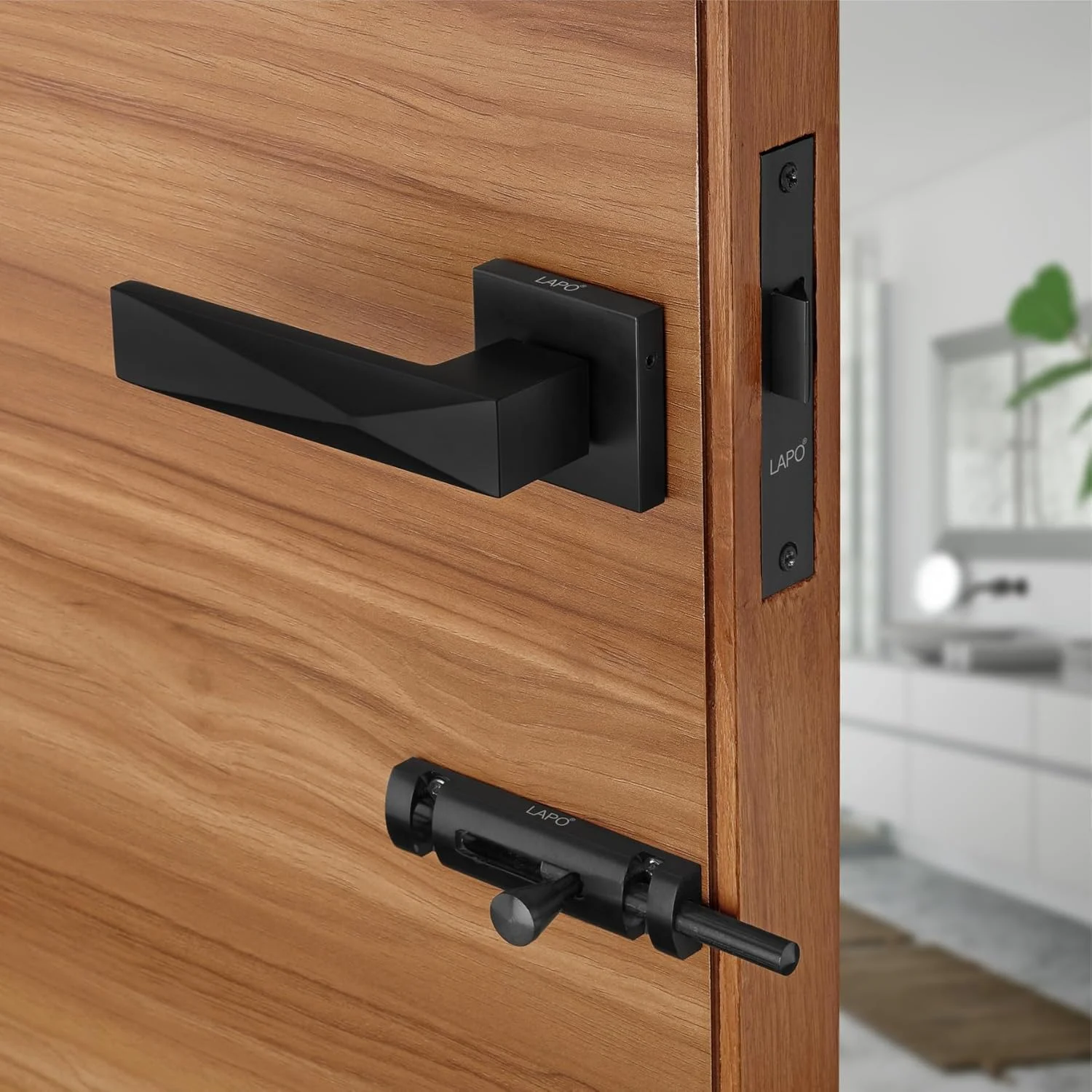 قفل درب آلومینیومی سنگین LAPO برای درب حمام، بالکن - دستگیره های بدون کلید انباری با قفل کودک برای خانه، دفتر، هتل | پرداخت مشکی | Ro-131