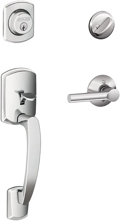 دستگیره ورودی تک سیلندر Schlage Greenwich با دستگیره اهرمی Broadway، کروم براق (F60 GRW 625 BRW)