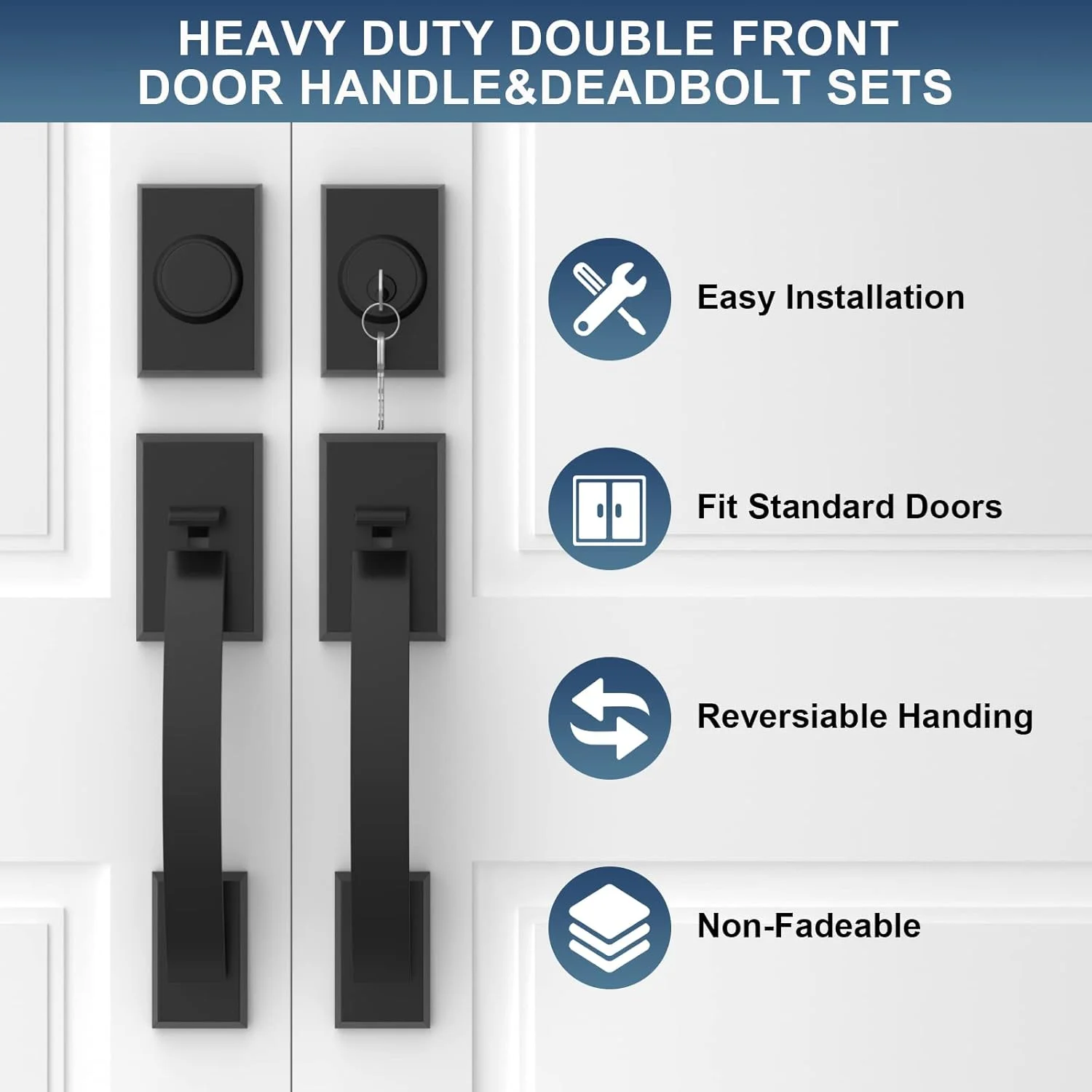ست قفل درب دوتایی مشکی مات Haidms، ست دستگیره درب ورودی دوتایی مشکی، دستگیره درب دوتایی سنگین با دستگیره ثابت، ست یراق آلات درب ورودی دوتایی با اهرم دستگیره برگشت پذیر ست قفل درب دوتایی مشکی مات Haidms، ست دستگیره درب ورودی دوتایی مشکی، دستگیره درب دوتایی سنگین با دستگیره ثابت، ست یراق آلات درب ورودی دوتایی با اهرم دستگیره برگشت پذیر