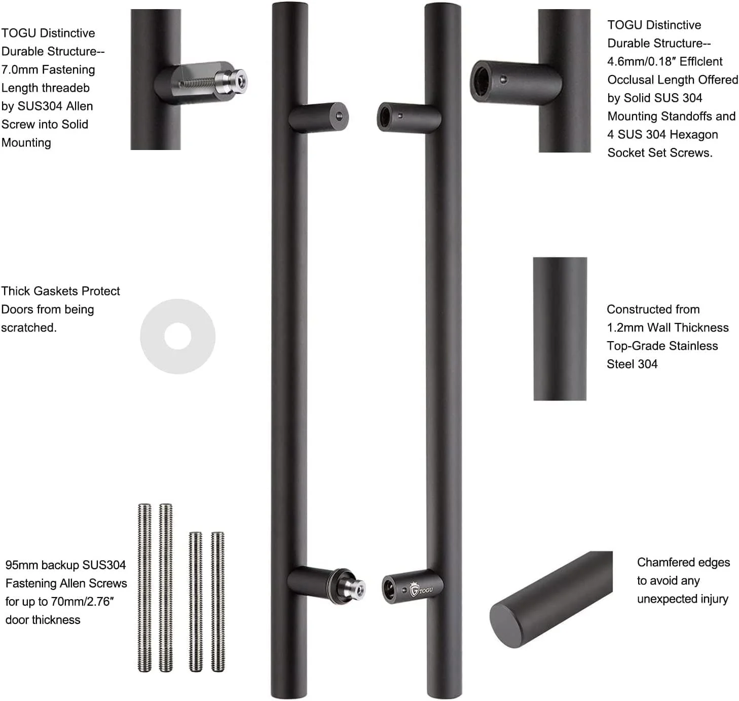 دسته درب کششی TOGU مدل TG-6012، طول 30 سانتیمتر، استیل ضد زنگ 304، مناسب برای درب های تجاری و درب های کشویی، رنگ مشکی مات دسته درب کششی TOGU مدل TG-6012، طول 30 سانتیمتر، استیل ضد زنگ 304، مناسب برای درب های تجاری و درب های کشویی، رنگ مشکی مات