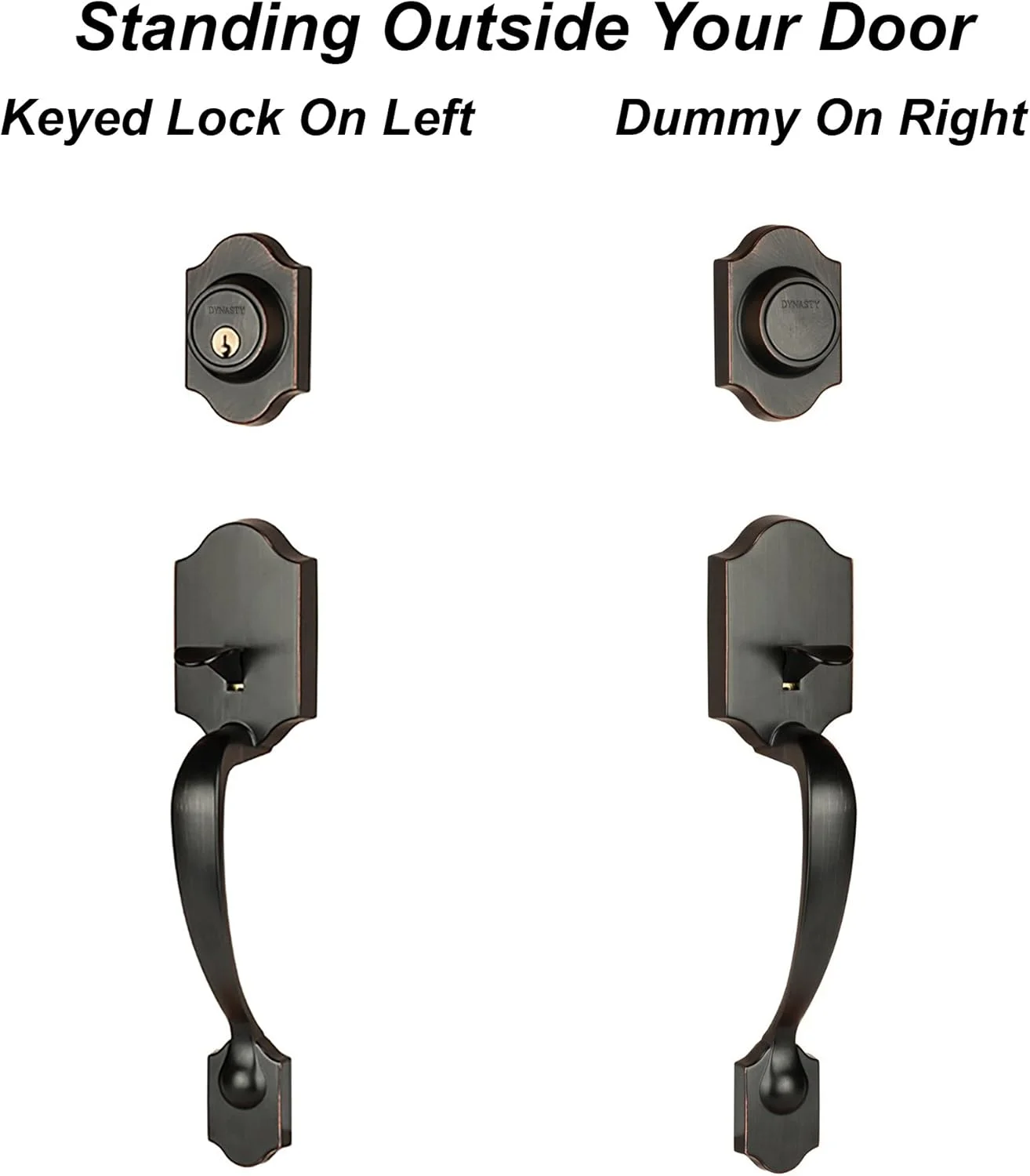 دستگیره تزئینی درب ورودی Dynasty Hardware مدل DEN-HER-405-12PR Denver، رنگ برنز روغنی سابیده شده، با اهرم Heritage، دست راست دستگیره تزئینی درب ورودی Dynasty Hardware مدل DEN-HER-405-12PR Denver، رنگ برنز روغنی سابیده شده، با اهرم Heritage، دست راست