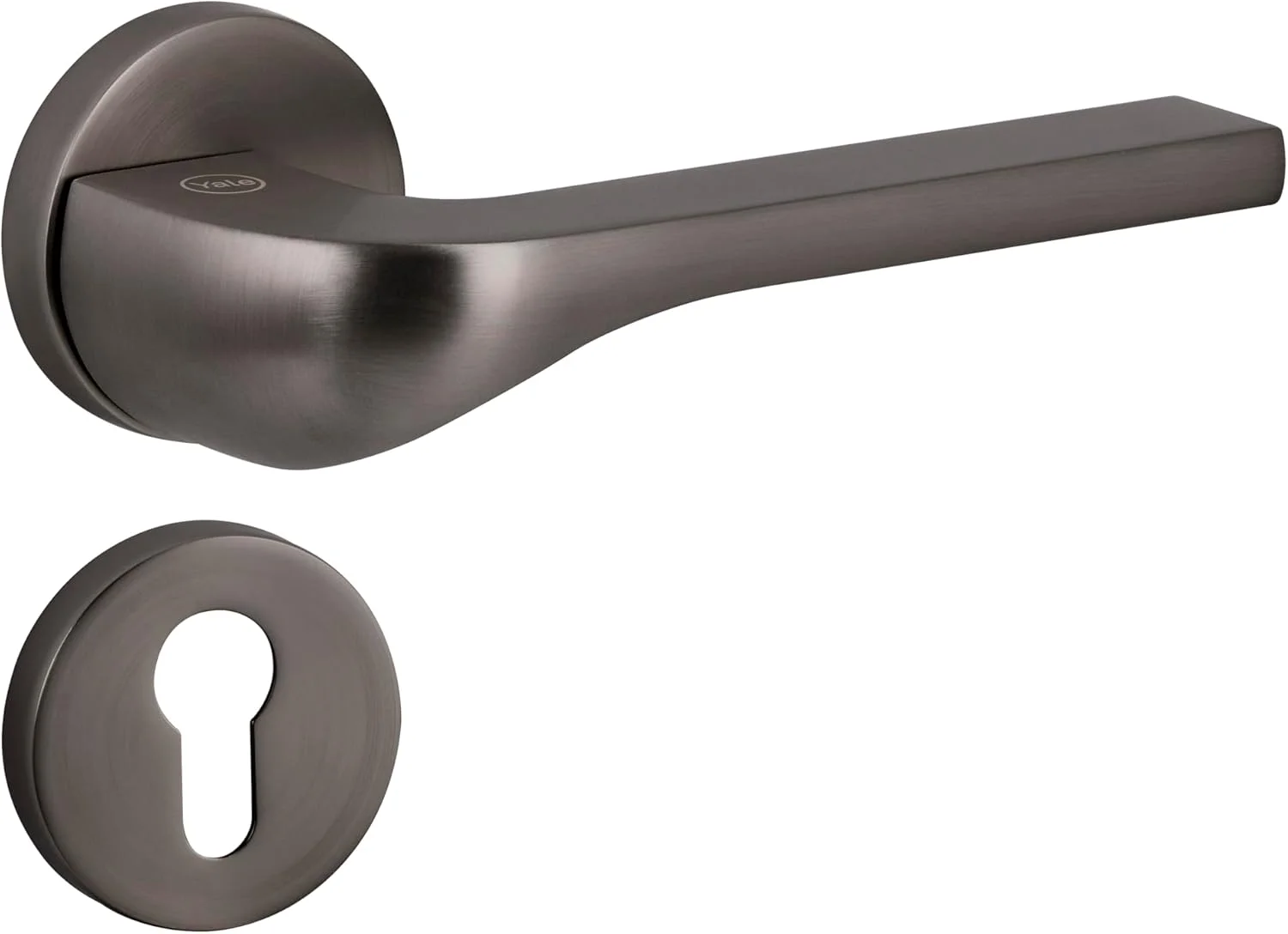 دستگیره درِ داخلی ییل سری یوکان، آلیاژ روی، رنگ خاکستری فضایی، مکانیزم فنری اهرمی مطابق استاندارد EN1906، مناسب برای درهای داخلی، قابل تنظیم برای استفاده راست/چپ، به همراه روزت، مدل 35-DH-Z0011-SG-11