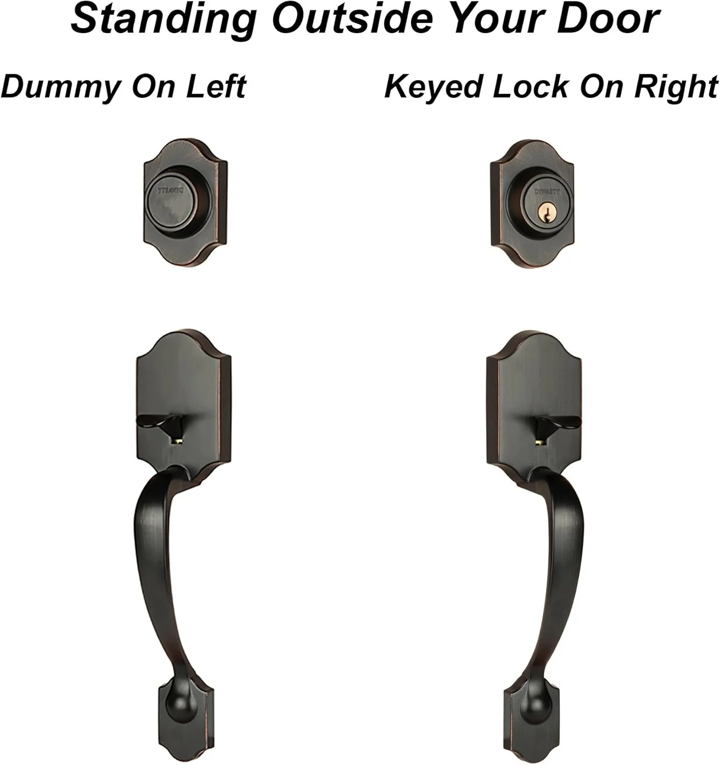 دستگیره تزئینی درب ورودی دنور Dynasty Hardware مدل DEN-HER-405-12PL، رنگ برنز روغنی ساییده شده، با اهرم Heritage، دست چپ دستگیره تزئینی درب ورودی دنور Dynasty Hardware مدل DEN-HER-405-12PL، رنگ برنز روغنی ساییده شده، با اهرم Heritage، دست چپ