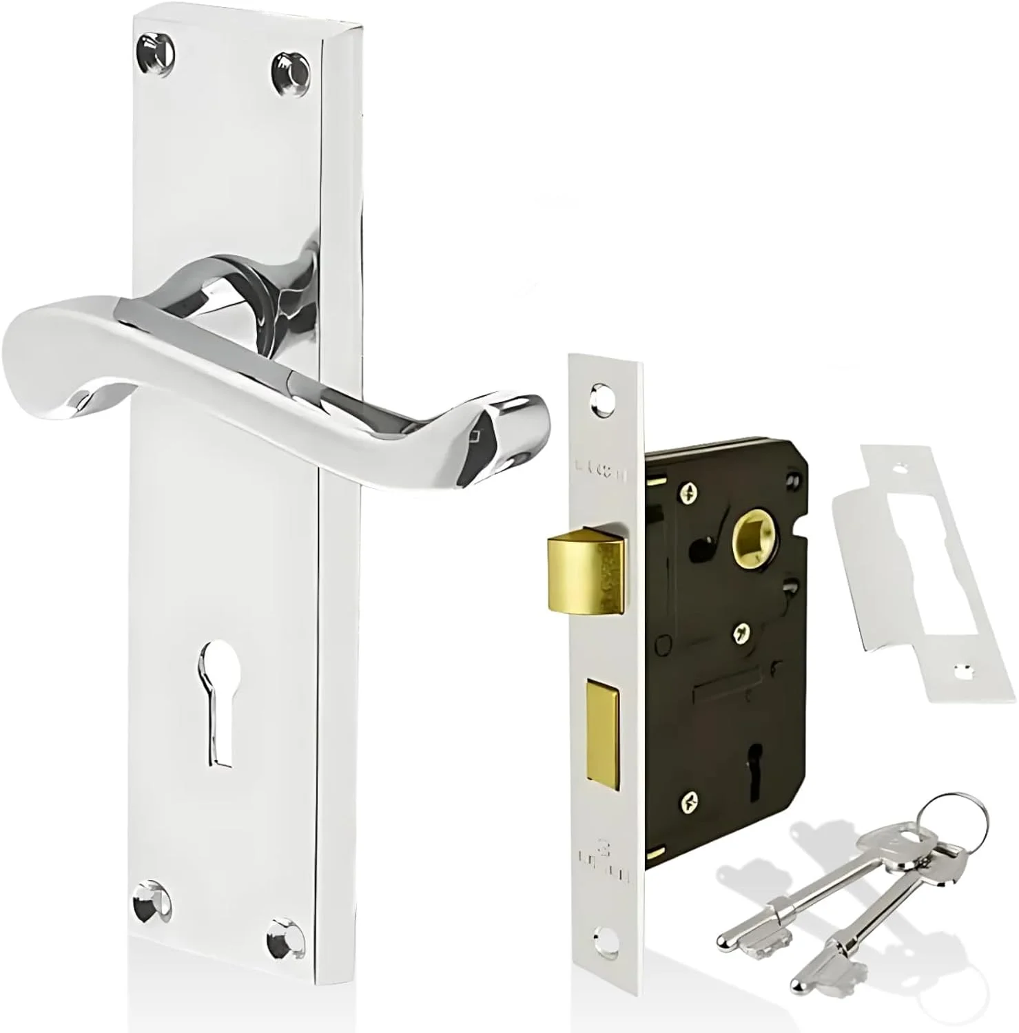 دستگیره در پشتی قفل دار طرح اسکرول ویکتوریایی - یک جفت دستگیره با قفل زبانه دار - چهار رنگ (کروم براق)