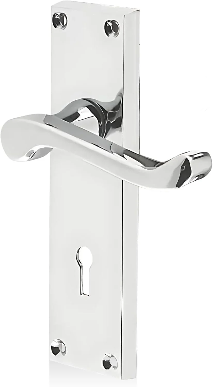 دستگیره در پشتی قفل دار طرح اسکرول ویکتوریایی - یک جفت دستگیره با قفل زبانه دار - چهار رنگ (کروم براق) دستگیره در پشتی قفل دار طرح اسکرول ویکتوریایی - یک جفت دستگیره با قفل زبانه دار - چهار رنگ (کروم براق)