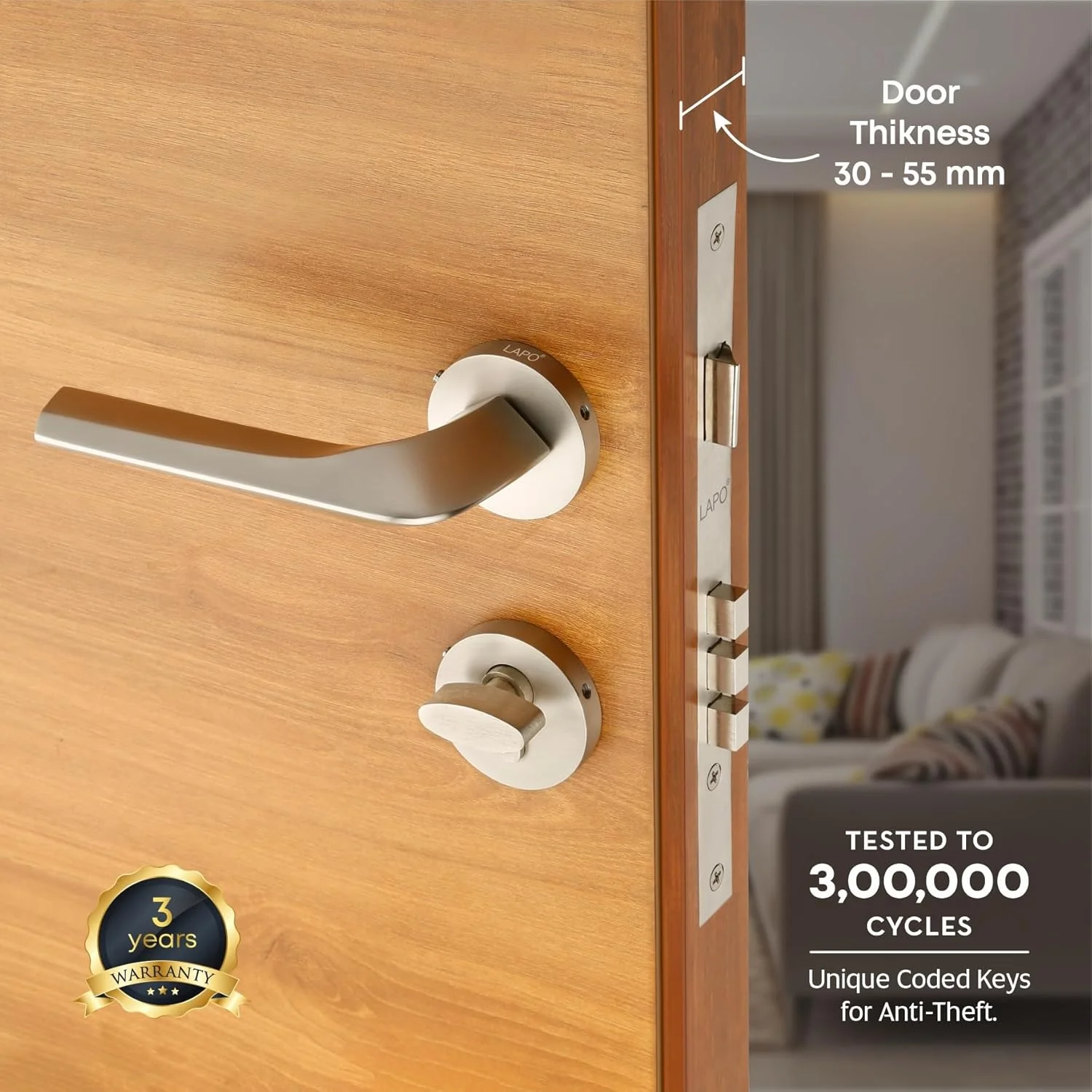 قفل درب LAPO برای درب اصلی، قفل درب برای اتاق خواب، قفل زبانه دار برای درب، دستگیره قفل درب با 3 کلید برنجی برای خانه، دفتر، هتل (پرداخت مات، Ro-160) قفل درب LAPO برای درب اصلی، قفل درب برای اتاق خواب، قفل زبانه دار برای درب، دستگیره قفل درب با 3 کلید برنجی برای خانه، دفتر، هتل (پرداخت مات، Ro-160)