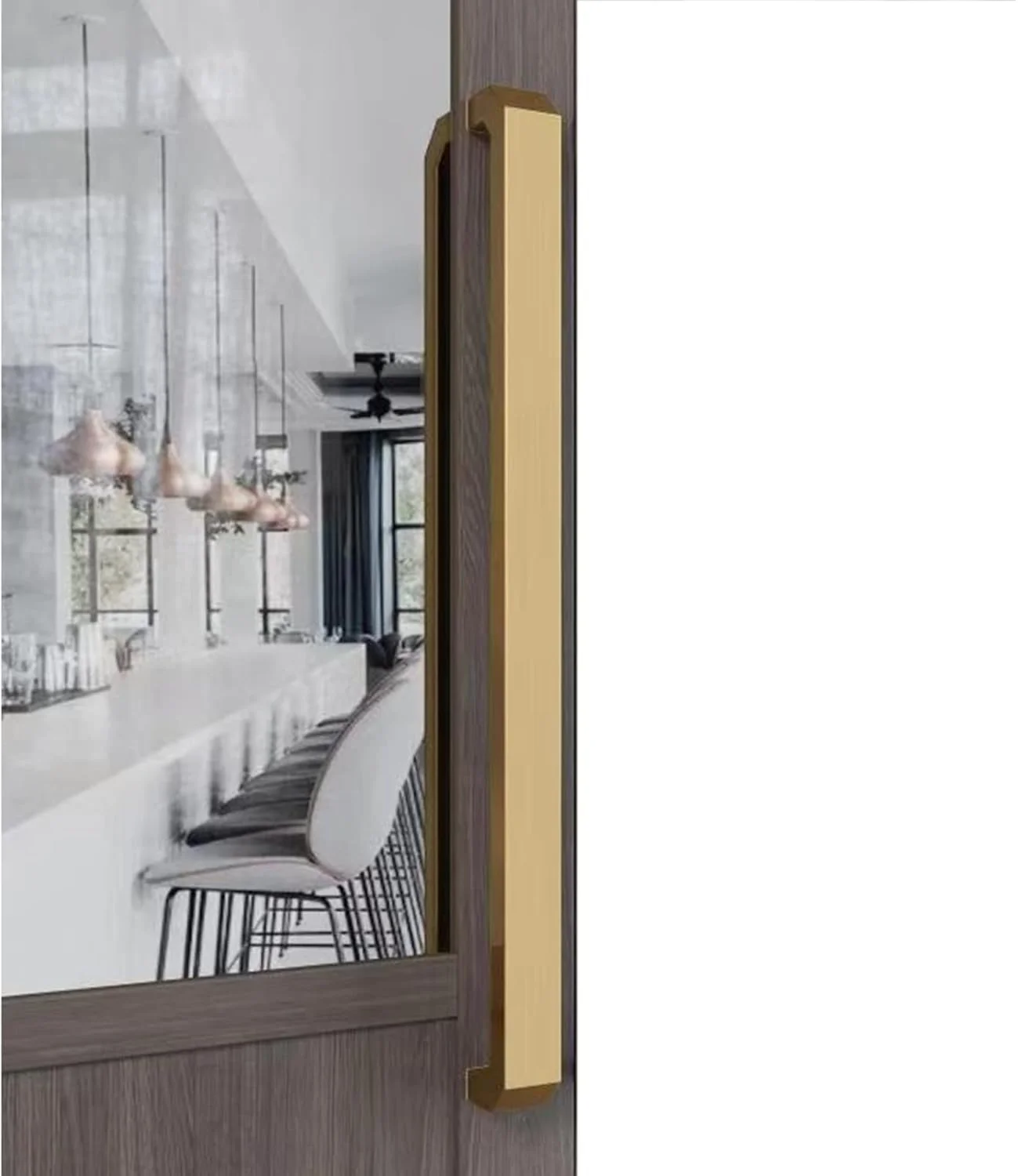 دستگیره کشویی درب انبار، دستگیره کششی درب ورودی بلند، دستگیره های دو طرفه درب شیشه ای انبار، 50/60/80/100/120/150/180 سانتی متر، برای بار/فروشگاه ها/دروازه ورودی سوله، شیشه ای، طلایی - 97.5 سانتی متر