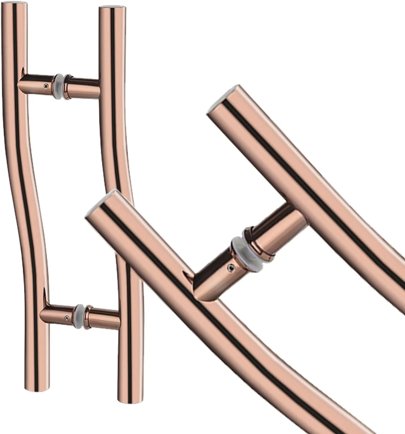 دستگیره درب استیل ضد زنگ مات و آینه ای، ست دستگیره درب داخلی و خارجی، دستگیره دوش برای درب شیشه ای، سطح صاف و صیقلی، رزگلد - 60 سانتی متر (24 اینچ)