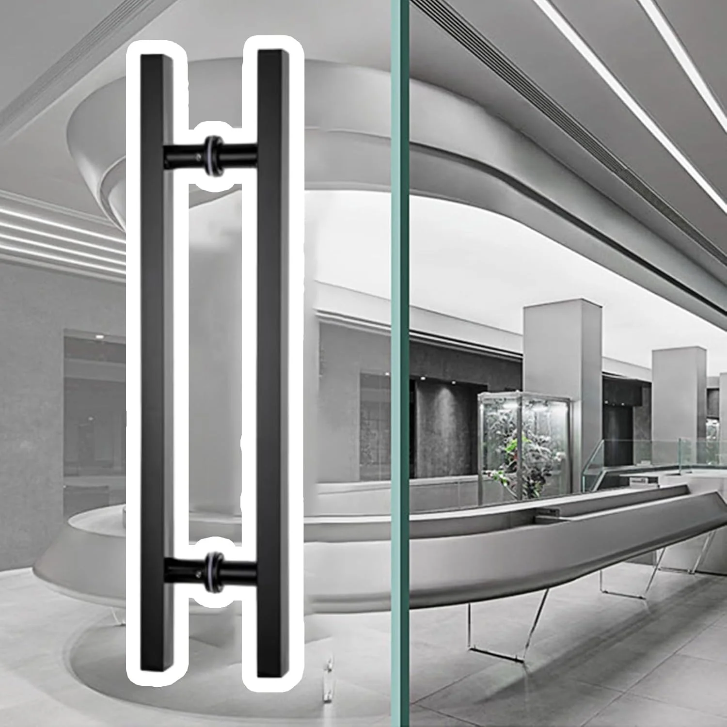 دستگیره های کششی درب اداری تجاری، دستگیره فشاری بلند برای درب انبار/درب شیشه ای، دستگیره مستطیلی برای درب فلزی/درب چوبی، مشکی مات - 150 سانتی متر (59 اینچ) 110 سانتی متر