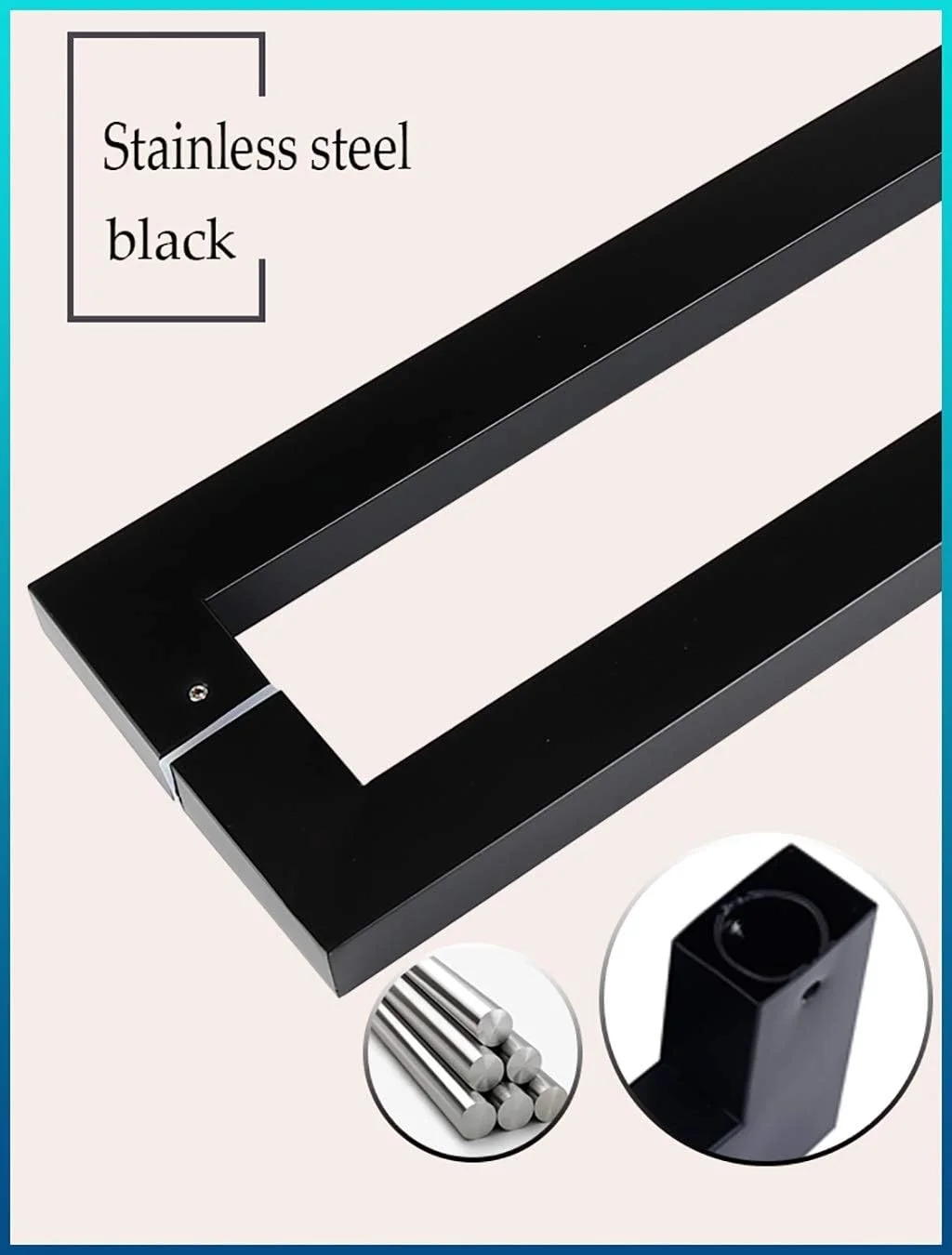 دستگیره مربعی مشکی استیل ضد زنگ بادوام برای درب شیشه ای هتل، دفتر، درب چوبی و کشویی - نصب آسان، 5 طول، 1000×962 میلی متر دستگیره مربعی مشکی استیل ضد زنگ بادوام برای درب شیشه ای هتل، دفتر، درب چوبی و کشویی - نصب آسان، 5 طول، 1000×962 میلی متر