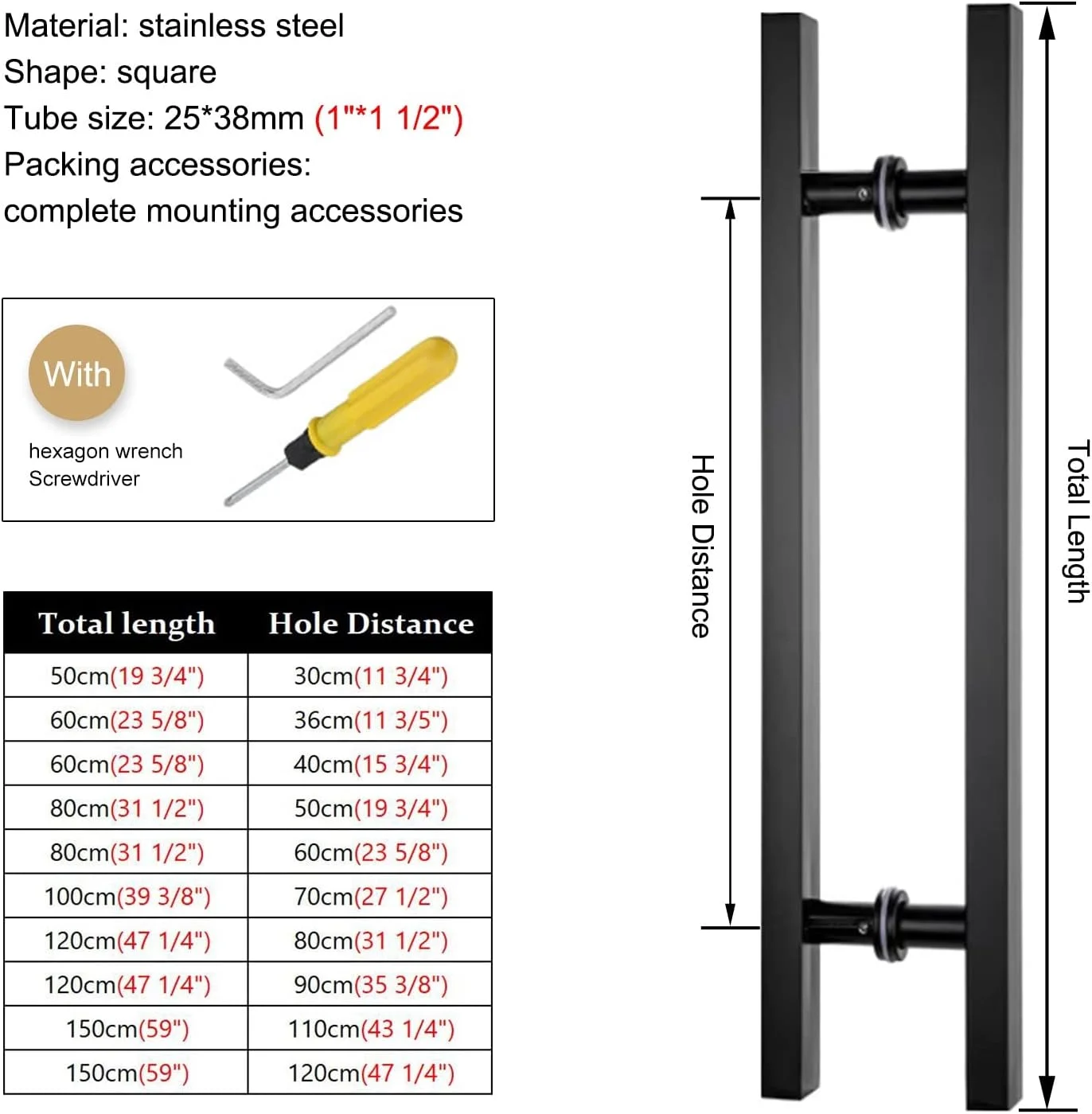 دستگیره های کششی درب اداری تجاری، دستگیره فشاری بلند برای درب انبار/درب شیشه ای، دستگیره مستطیلی برای درب فلزی/درب چوبی، مشکی مات - 150 سانتی متر (59 اینچ) 110 سانتی متر دستگیره های کششی درب اداری تجاری، دستگیره فشاری بلند برای درب انبار/درب شیشه ای، دستگیره مستطیلی برای درب فلزی/درب چوبی، مشکی مات - 150 سانتی متر (59 اینچ) 110 سانتی متر