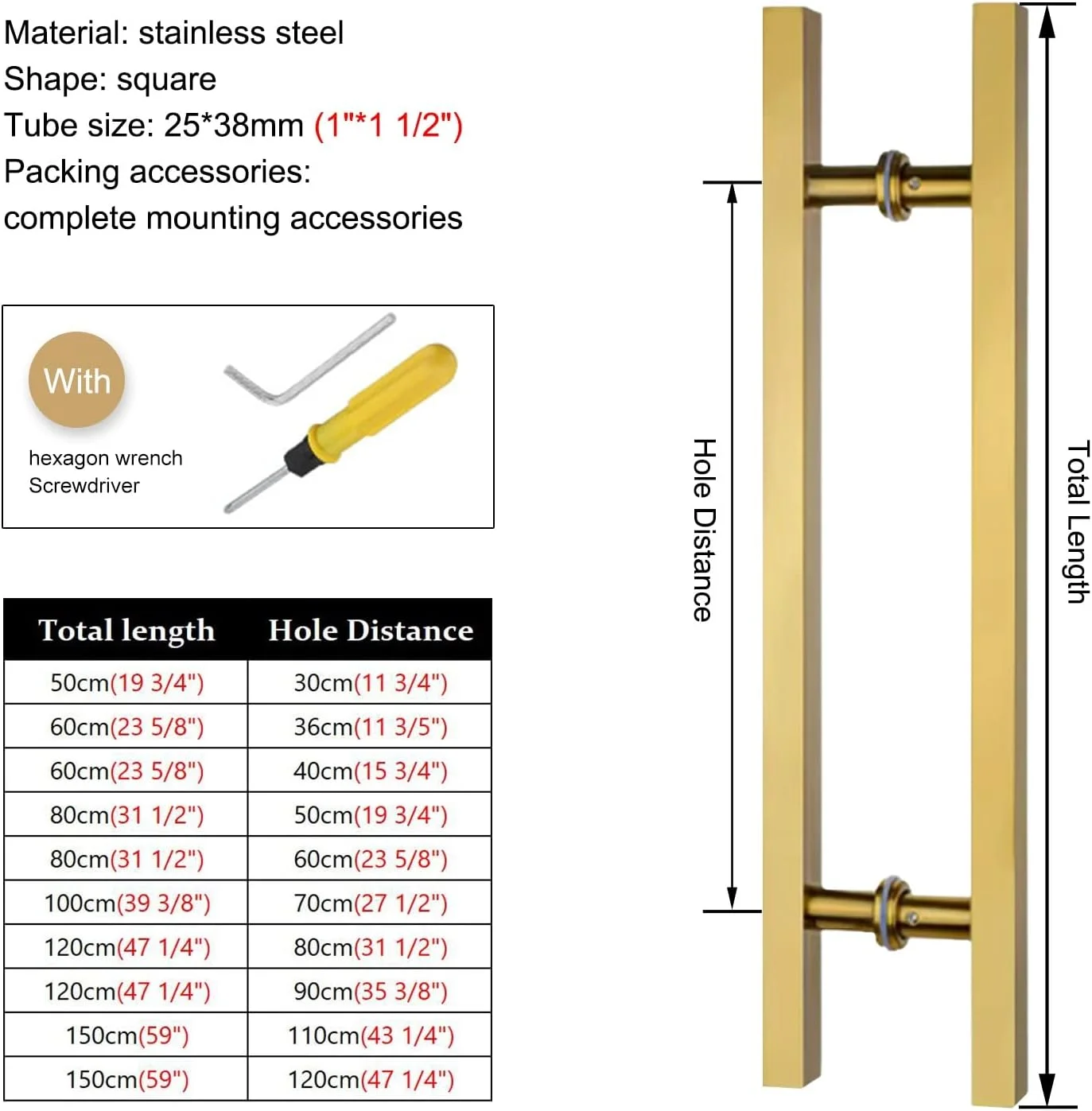 دستگیره های کششی درب اداری تجاری، دستگیره کششی/فشاری درب انبار/دستگیره های شیشه ای، دستگیره درب شیشه ای مستطیلی برای درب ورودی، طلایی-150 سانتی متر (59 اینچ) 110 سانتی متر دستگیره های کششی درب اداری تجاری، دستگیره کششی/فشاری درب انبار/دستگیره های شیشه ای، دستگیره درب شیشه ای مستطیلی برای درب ورودی، طلایی-150 سانتی متر (59 اینچ) 110 سانتی متر
